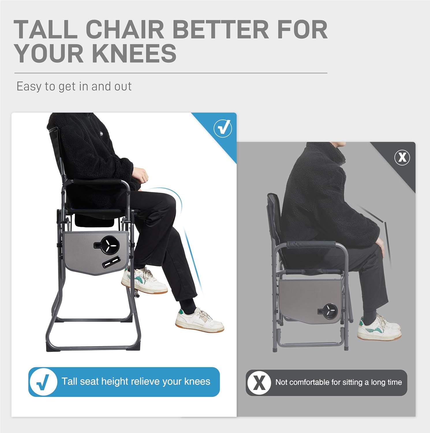 Detalle 1 de EVER ADVANCED EA-DC-1026T Tall Camping Director’s Chair with Side Table