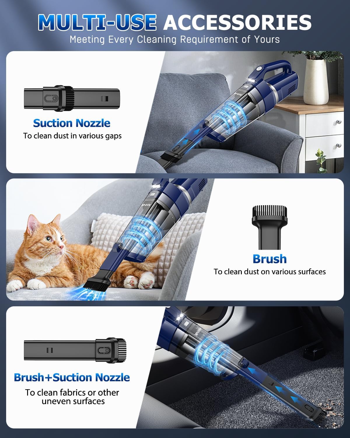Thumbnail 2 de AHNR Handheld Cordless Vacuum: 16000PA Power, LED Light, Dual HEPA Filters