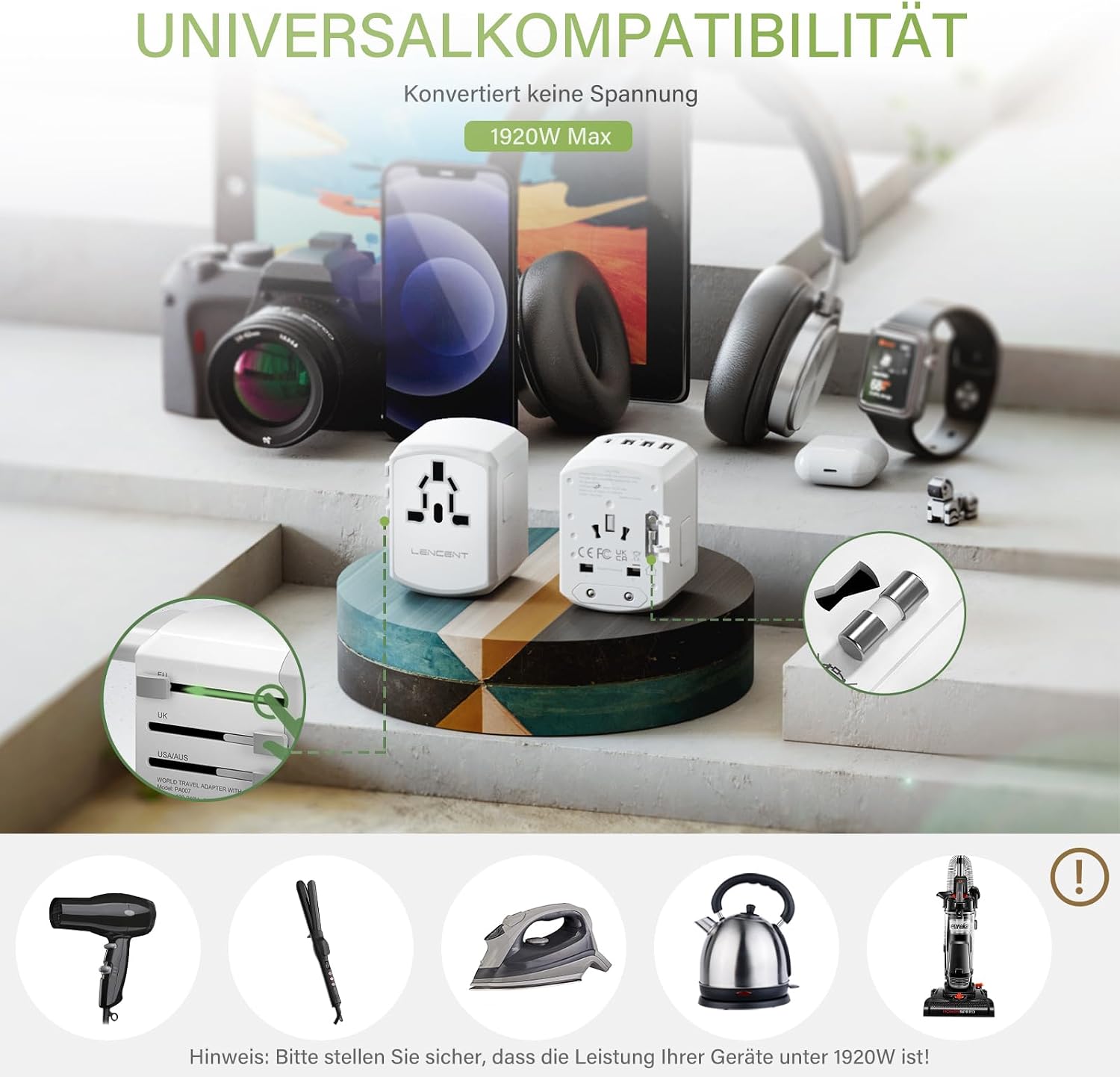Detalle 1 de LENCENT Weltweiter Reiseadapter 4-in-1