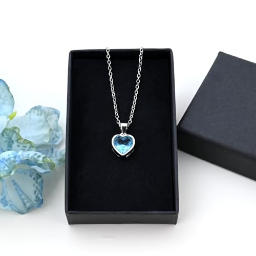 Thumbnail 6 de Heart Pendant Necklace for Women with Blue Aquamarine Crystal – Sterling Silver Chain