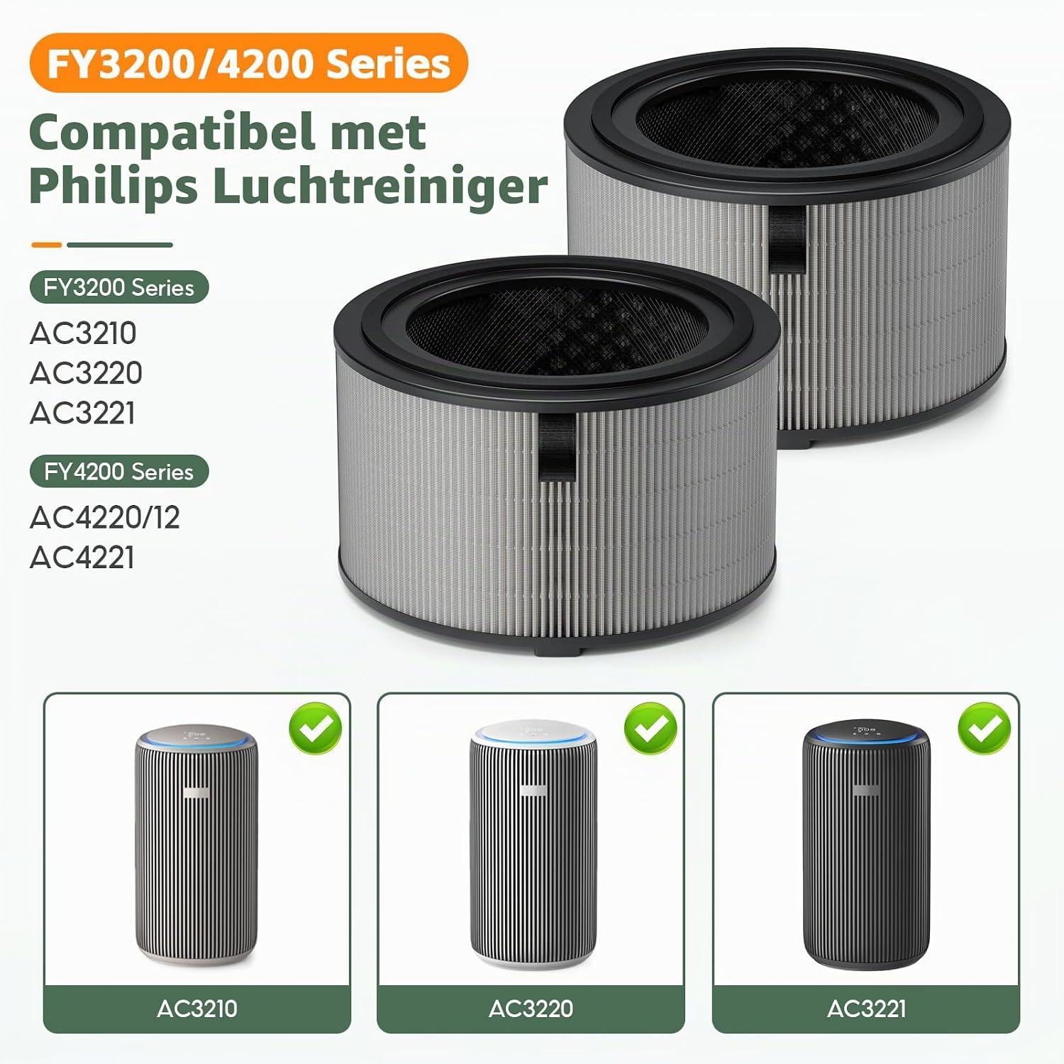 Detalle de FlyQintess FY3200-2P vervangingsfilter, 2 stuks met H13 HEPA en actieve kool