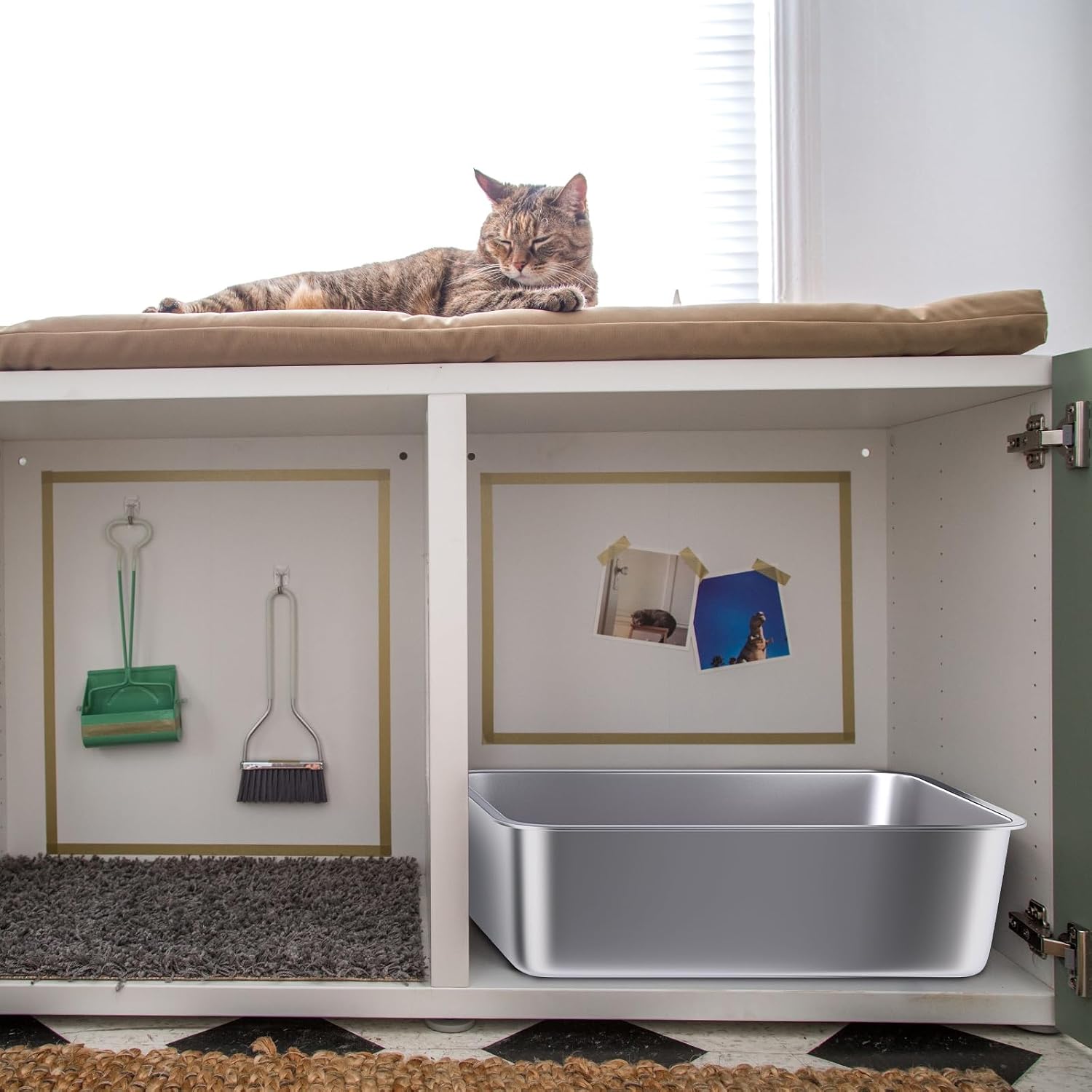 Detalle de Holintan Litter Box, Large Stainless Steel Cat Pan, 19.7 x 13.7 x 6 in