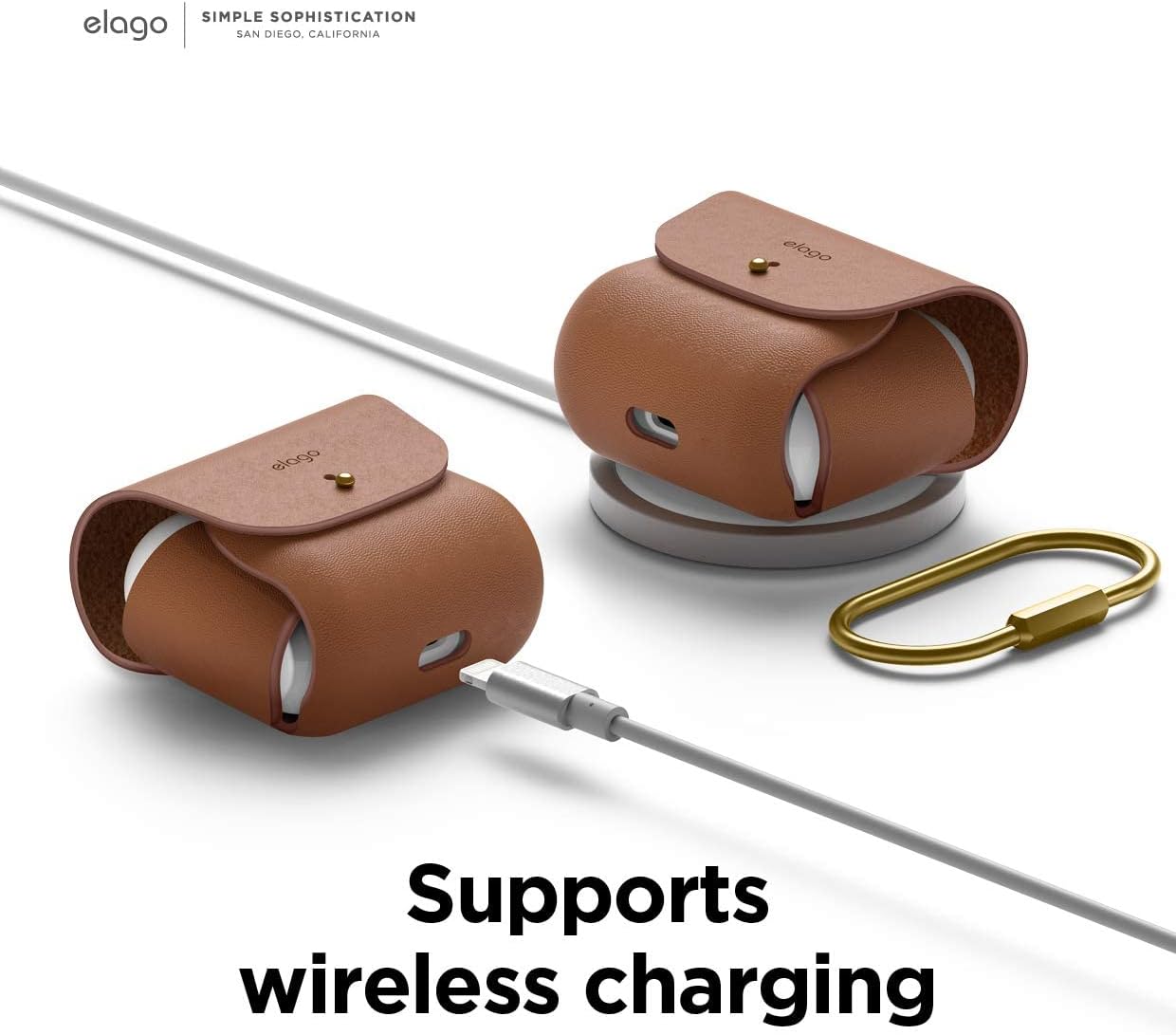 Thumbnail 5 de elago Coque en cuir avec mousqueton pour AirPods 3 – Étui en cuir de vachette naturel (brun)