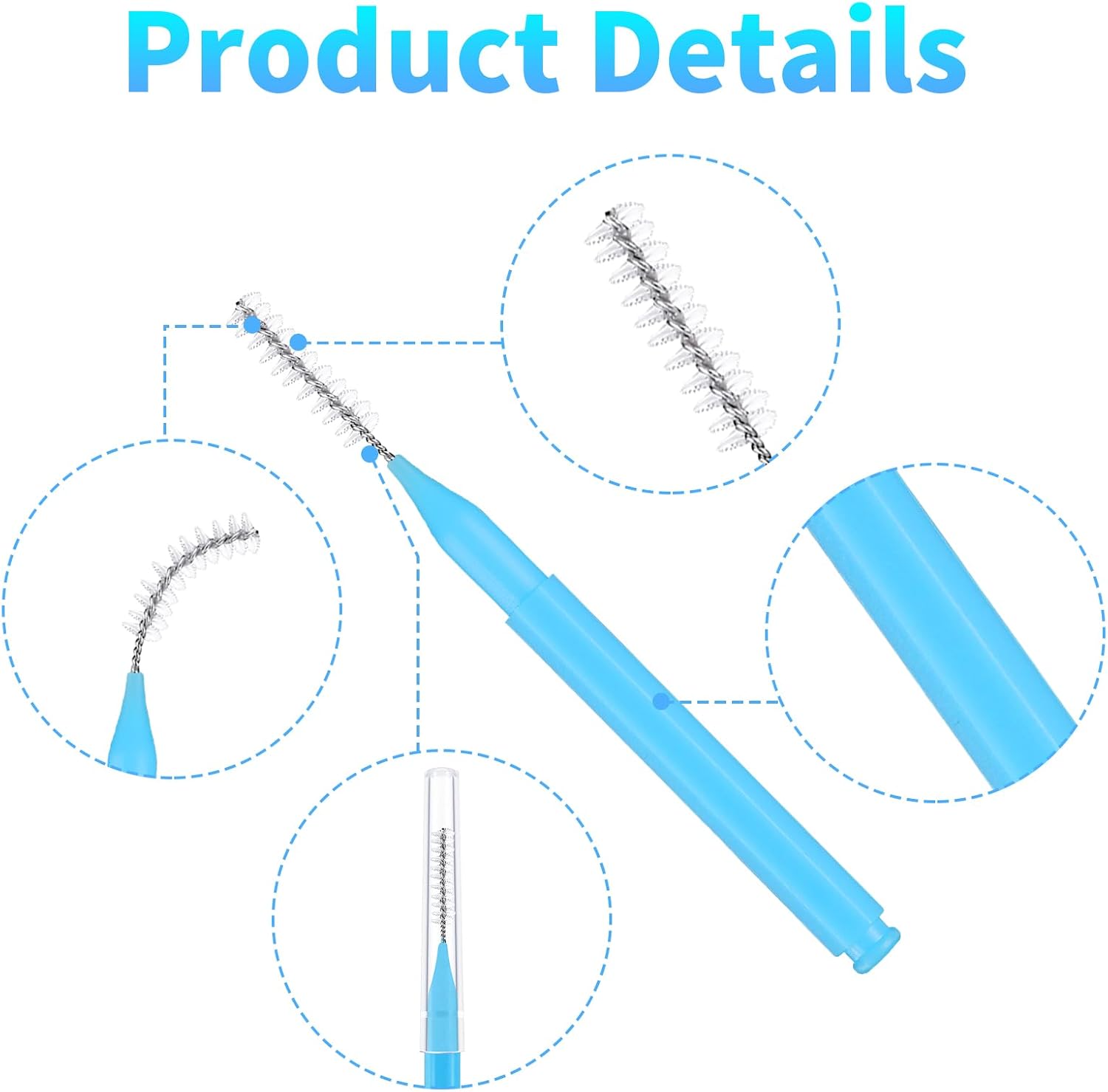 Detalle 2 de RAYITO 100 Pieces Interdental Brushes & Mini Floss Sticks (6 Sizes, Soft) for Braces