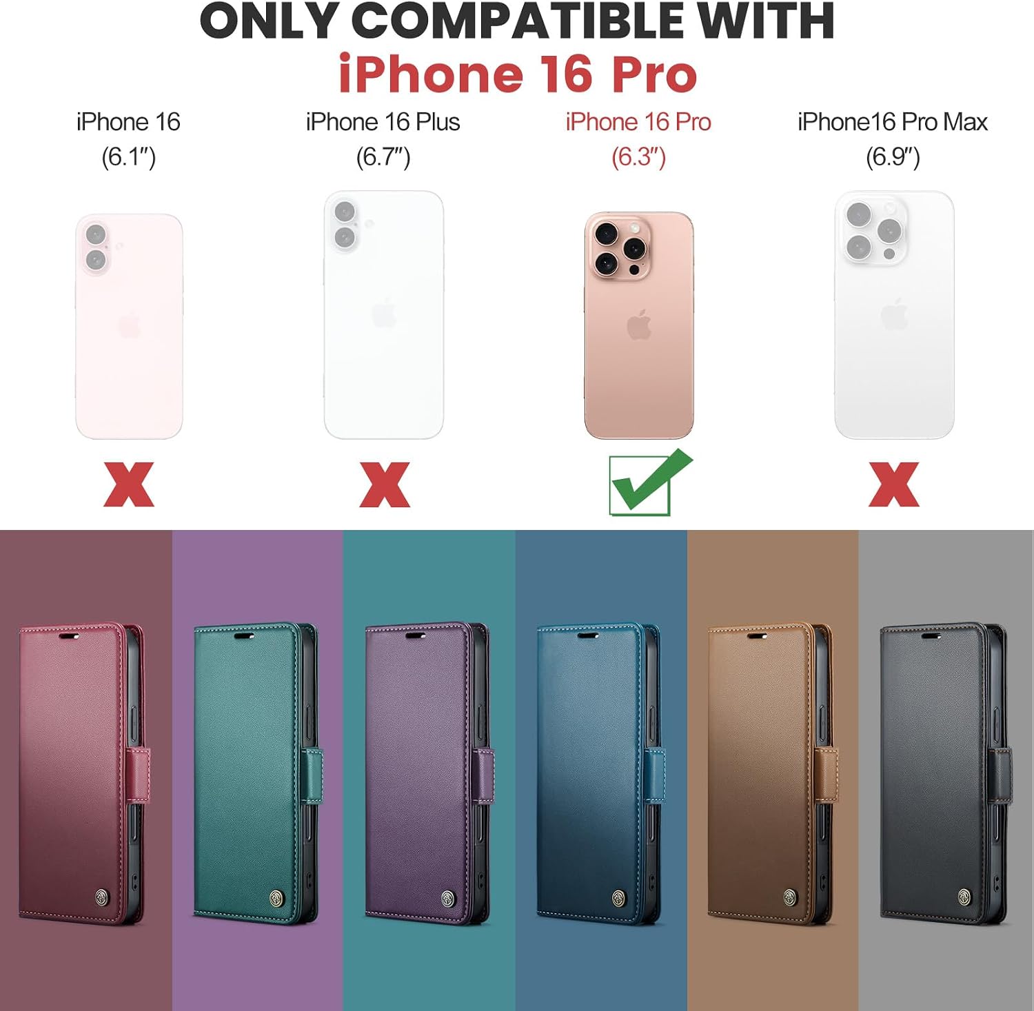 Detalle 2 de Phernykas Handyhülle für iPhone 16 Pro – Leder Klapphülle mit Standfunktion, Kartenfächern und RFID-Schutz (Blau)