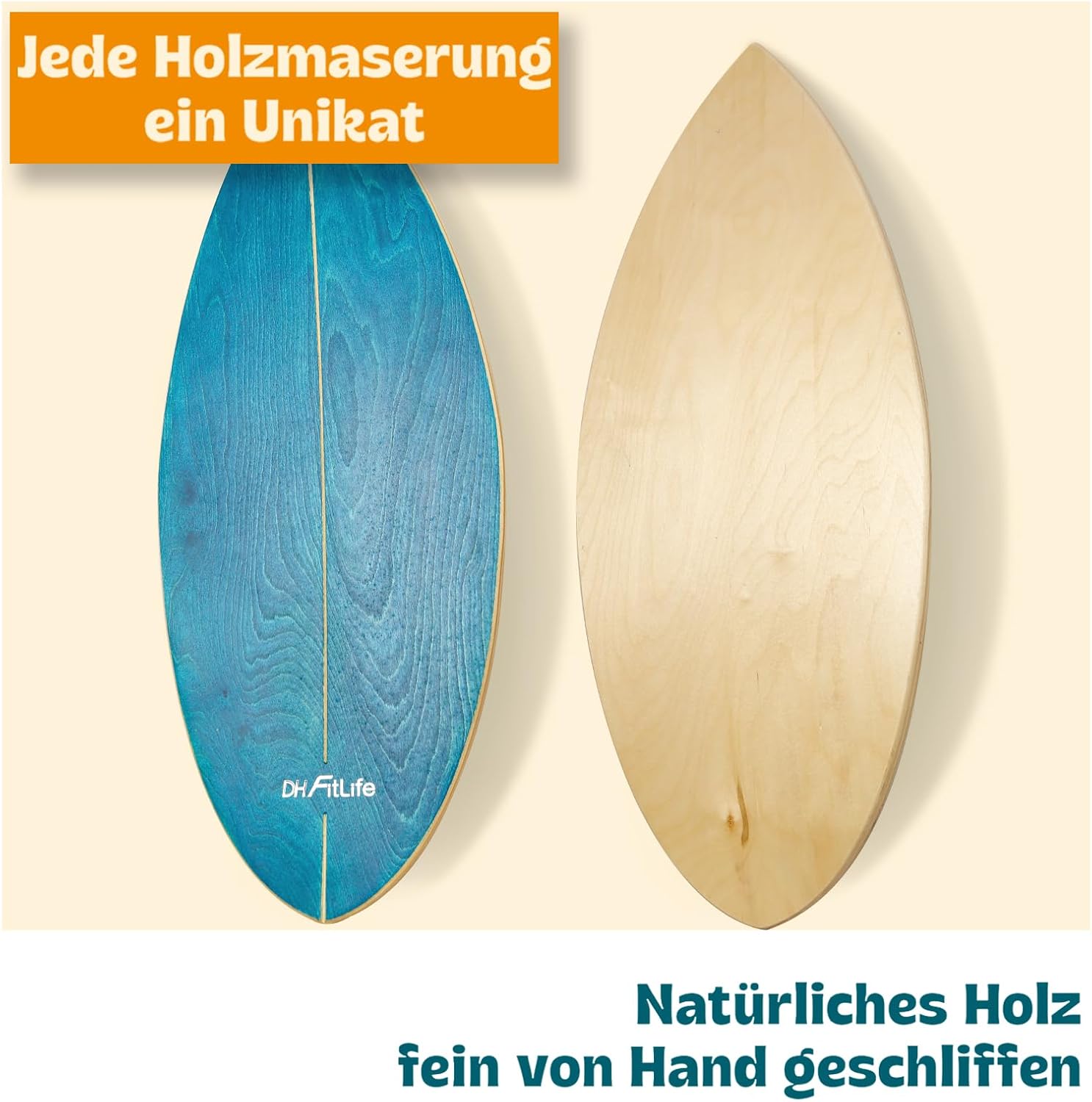 Detalle de DH FitLife Surfbrett Kit – Balance Board aus Echtholz (Indoor Surfboard) mit Rocker Shape