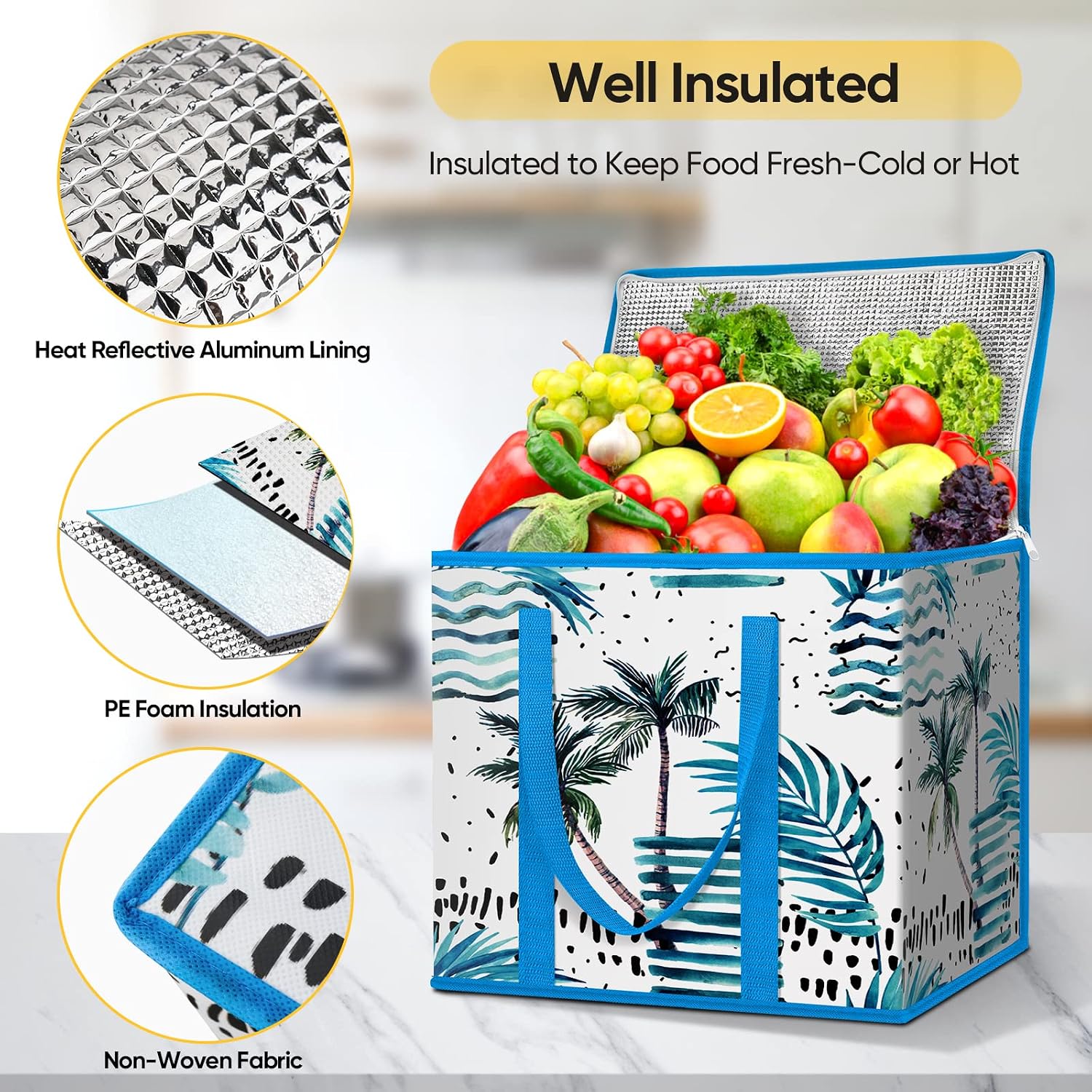 Detalle de BALEINE 2-Pack Insulated Reusable Grocery Bags (16''x9''x13'')