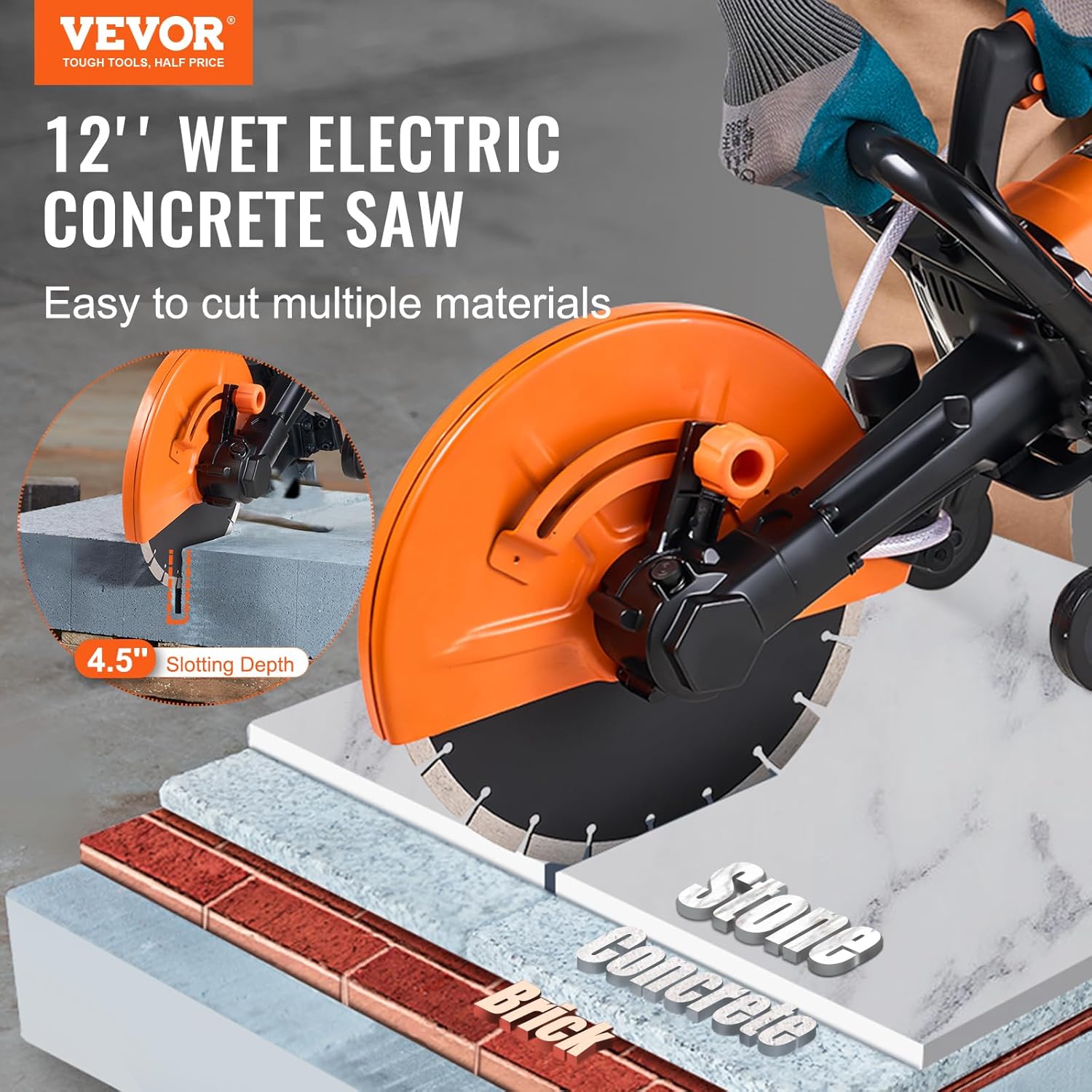 Detalle de VEVOR Elektrische Betonsäge 305 mm – Hochleistungs-Kreissäge mit 2800 W, Nass-/Trocken-Schnitt