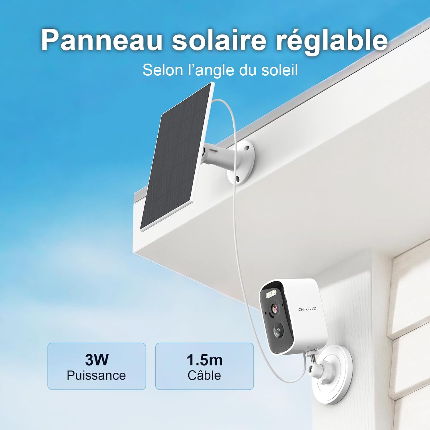 Detalle de CiKiKWXO 2.5K 5MP Caméra Extérieure sans Fil Solaire – Vision Nocturne en Couleur, IP65, Alexa