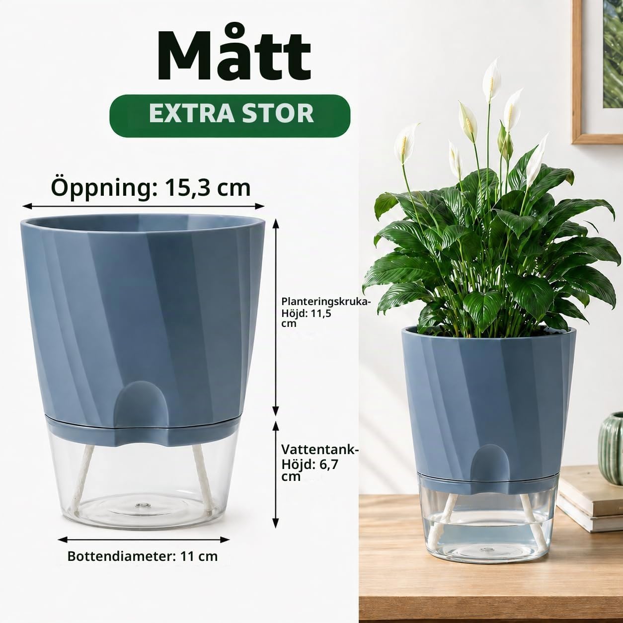 Detalle de Feung gou självvattnande örtkrukor, 4-pack i blå PP-plast, 15,3 cm
