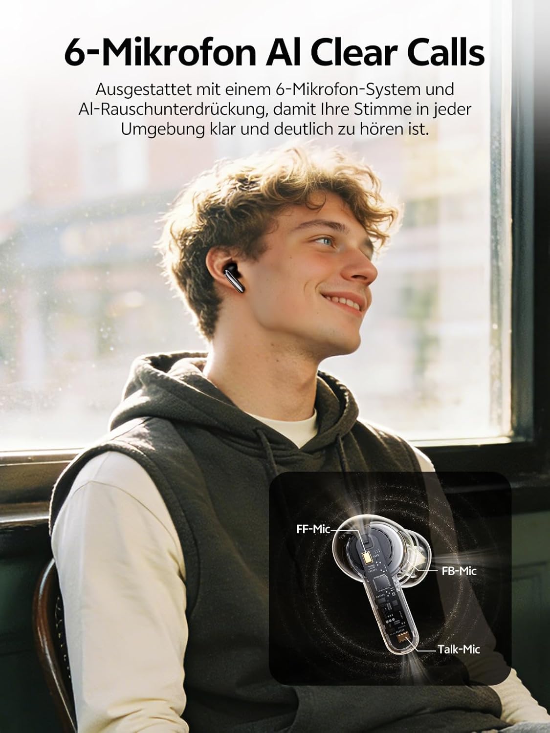 Thumbnail 5 de QCY Melobuds N20 In-Ear Bluetooth-Kopfhörer mit Noise Cancelling (bis -50 dB), 6-Mic KI & 40 Std. Laufzeit