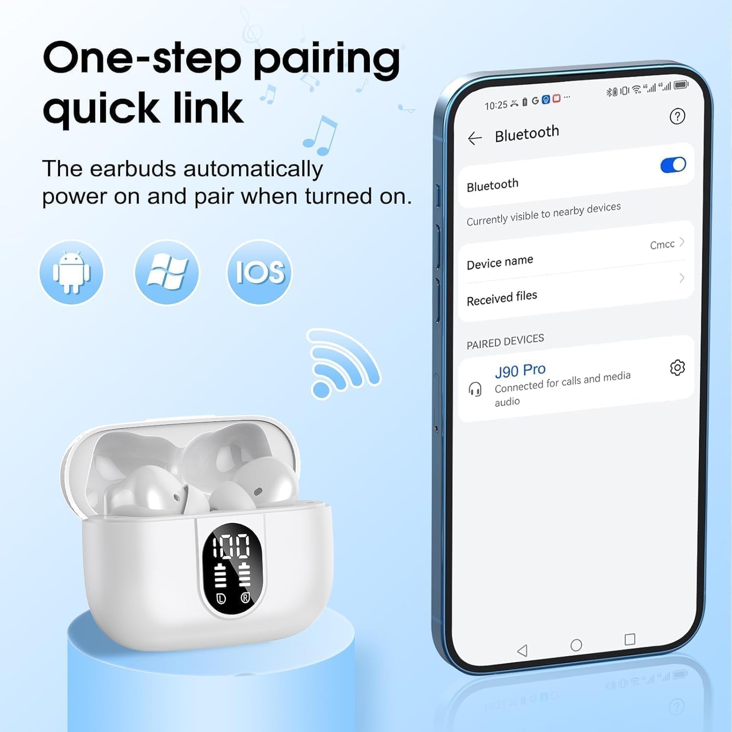Detalle de Csasan Wireless Earbuds (J90 Pro) with Bluetooth 5.3 – 40h, IPX7, ENC Mics, LED Display