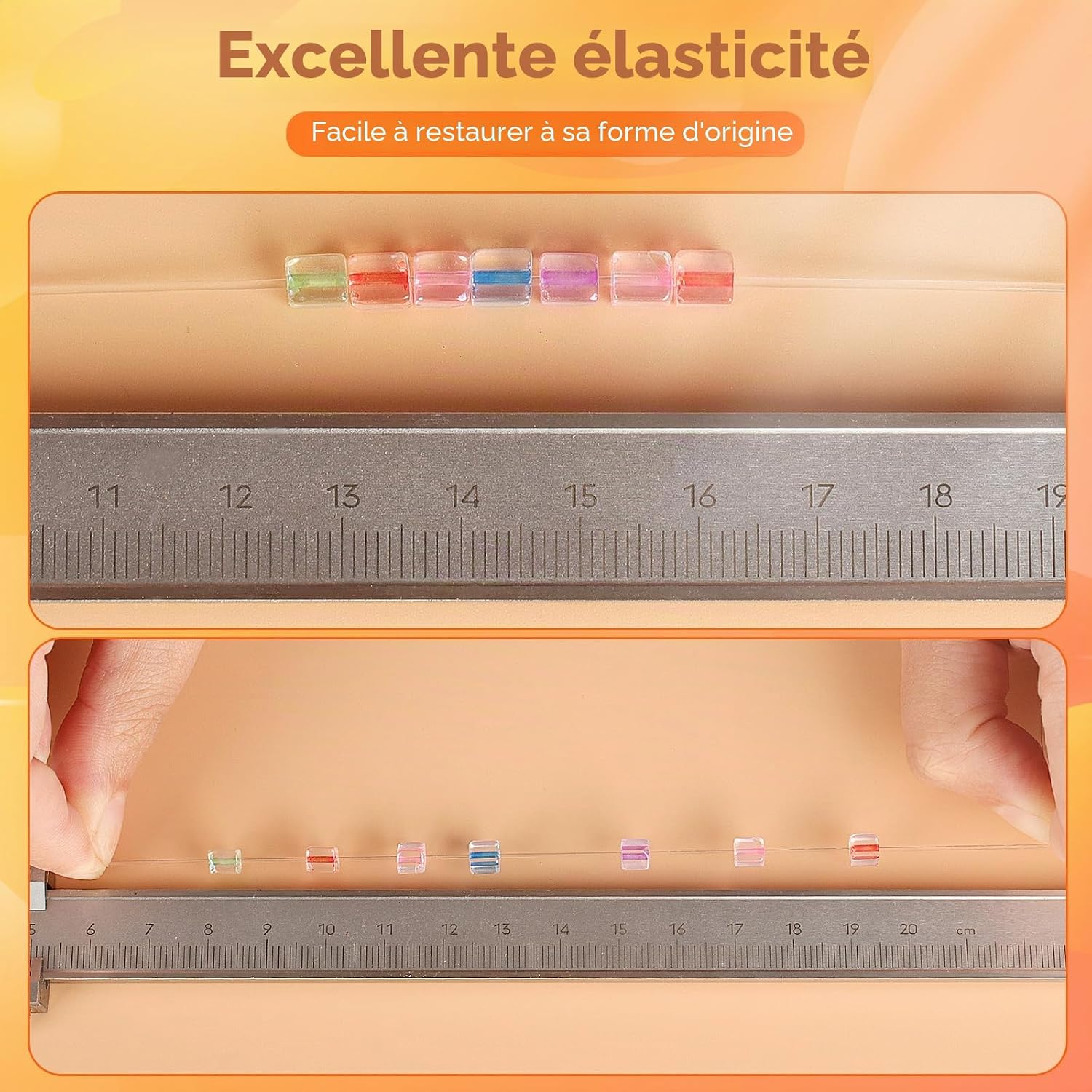 Detalle de Alyvisun lot de 6 fils élastiques pour bracelets en perles (0,5 mm, 0,8 mm, 1 mm) TPU transparent