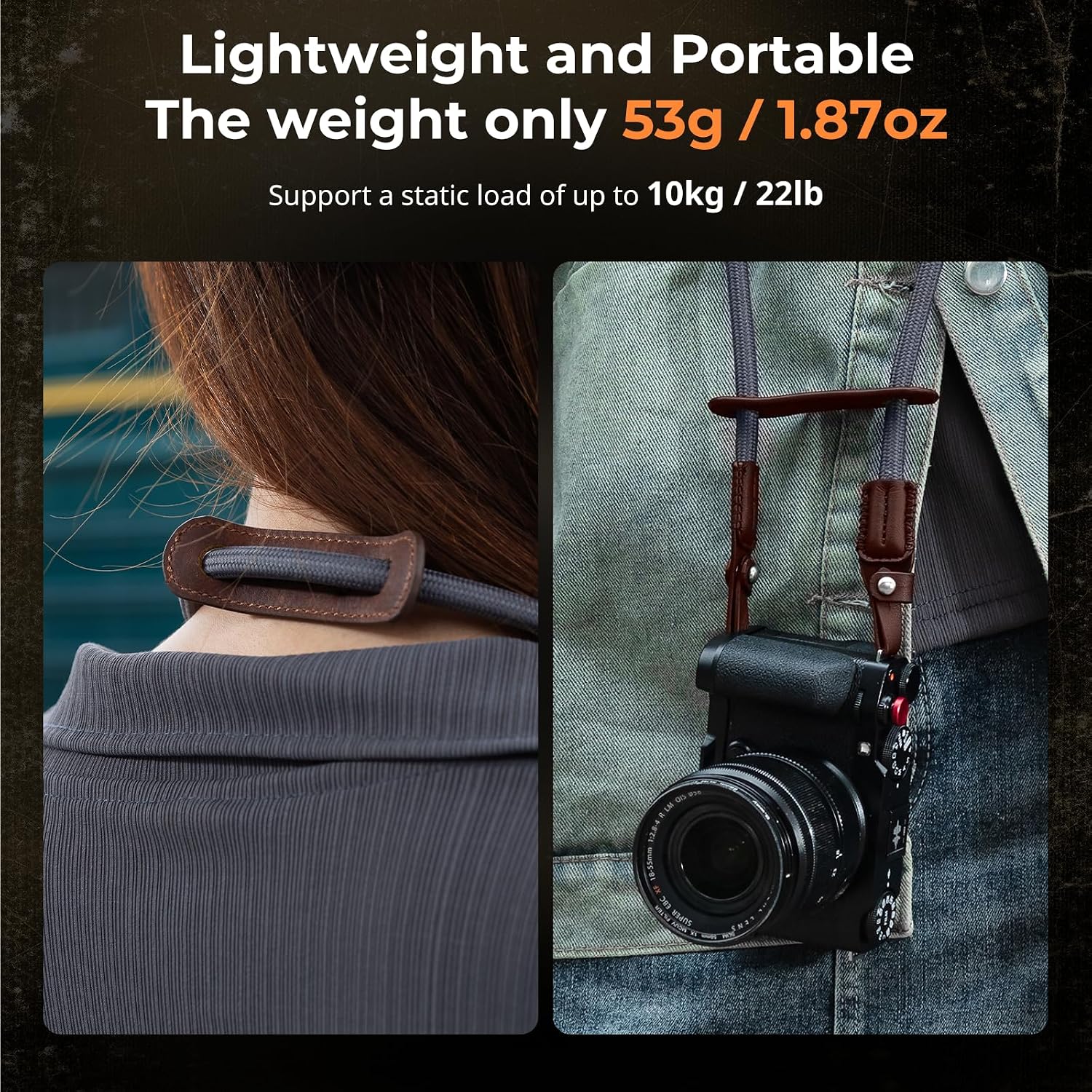 Detalle de SMALLRIG verstellbarer Shoulder Strap für Kamera mit O-Ring und Lederpolster (110 cm, geflochtener Nylon-Schultergurt)
