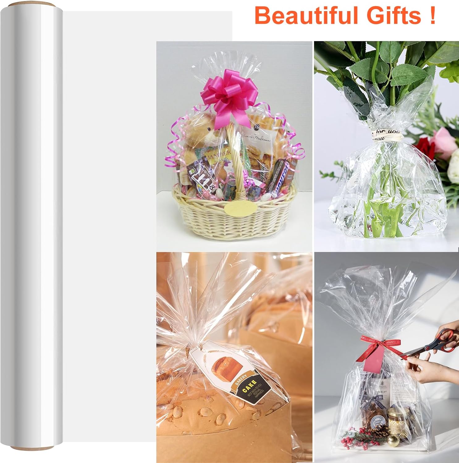 Thumbnail 2 de 3 Mil Dicke Klare Cellophanfolie 43 cm x 30 m – Kristallklare Geschenkfolie