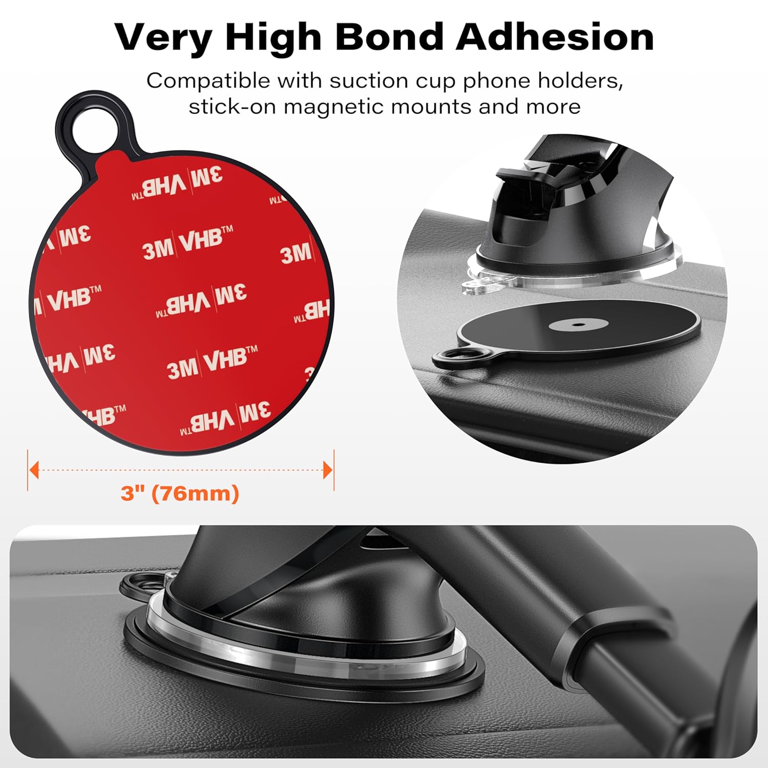 Detalle de APPS2Car 3er Set Universal Rund Dashboard Pad Mounting Klebe-Befestigungsplatten, 70 mm Durchmesser