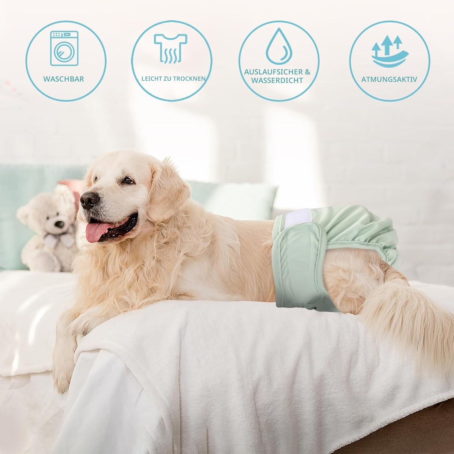 Detalle de Avont Wiederverwendbare Hundewindeln – 3er Pack, waschbar, hochsaugfähig, Rosa/Mint/Grau