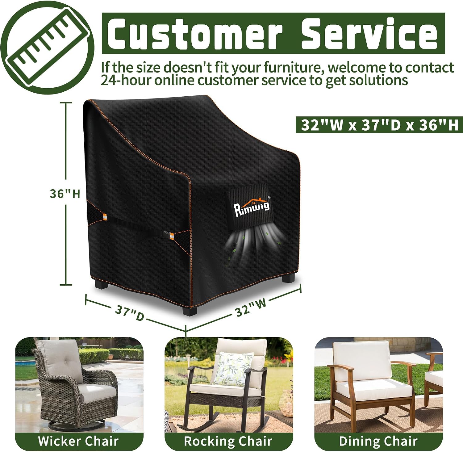 Detalle de Rimwig 32" W x 37" D x 36" H Patio Chair Covers, 2-Pack, Waterproof Oxford