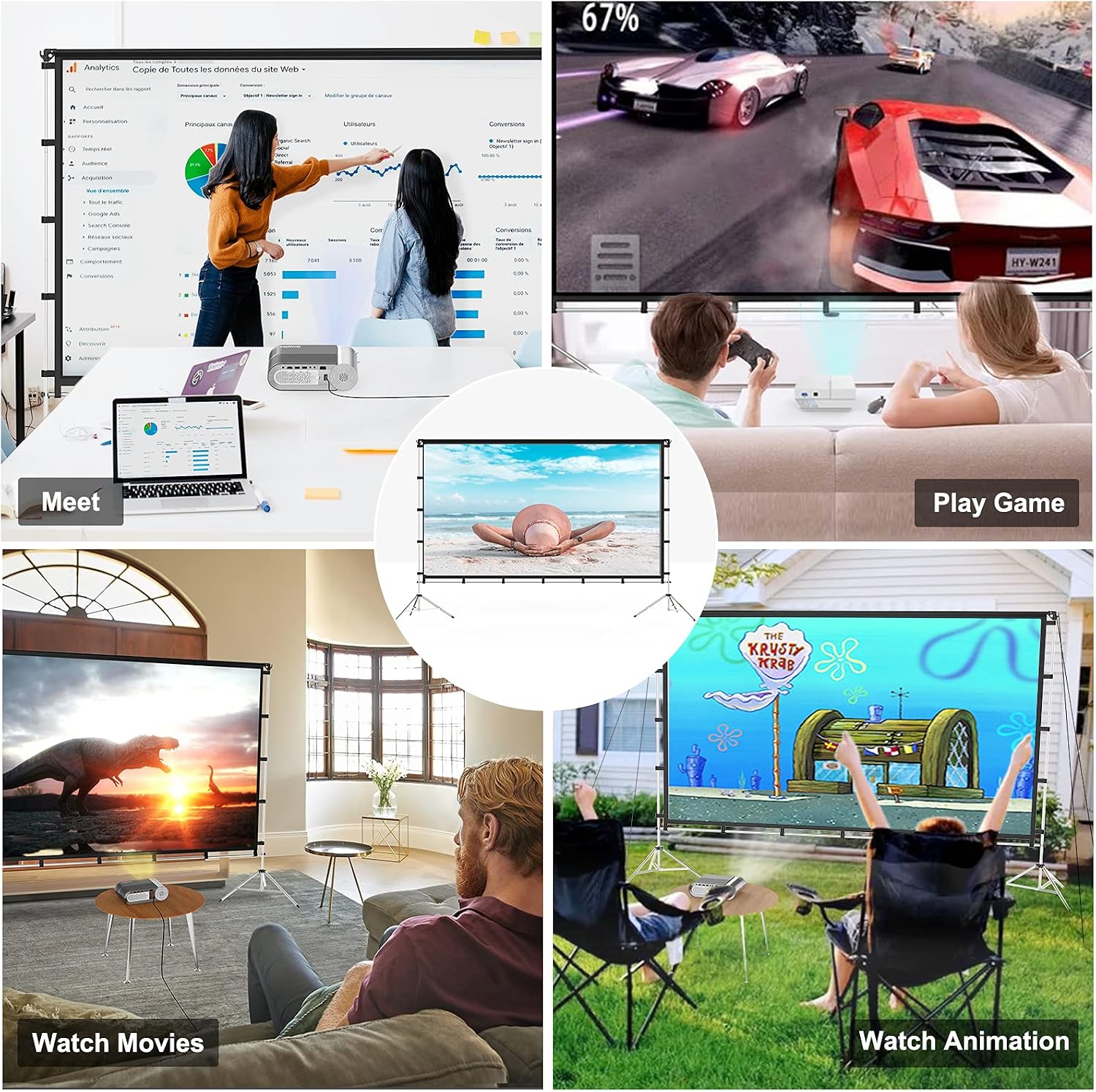 Thumbnail 5 de Vamvo 100 Inch Projector Screen with Stand