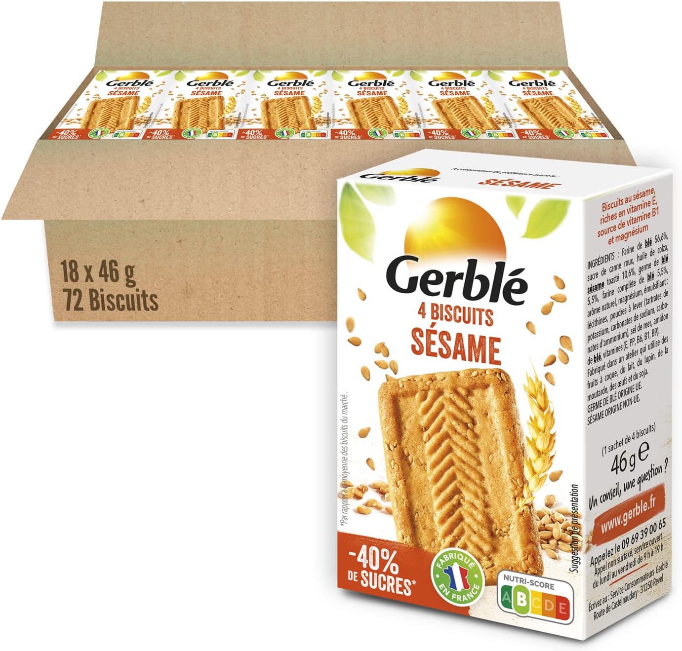 Detalle de GERBLÉ Goûters aux Pépites de Chocolat – Réduit en Sucres, Sans Huile de Palme, Lot de 12 (12 biscuits, 250 g)