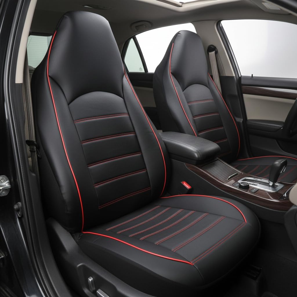 Thumbnail 1 de AUTOYOUTH Coprisedili anteriori universali in pelle PU Nero/Rosso, compatibili con airbag laterale