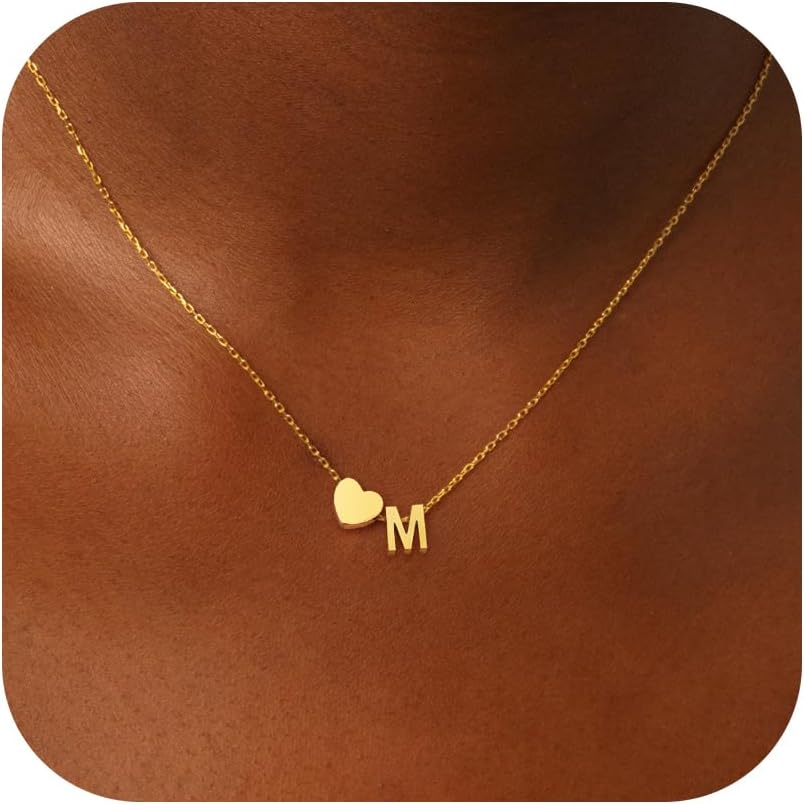 Detalle de RMMD Herz-Ketten mit Buchstaben, 18K Gold/Weißgold vergoldet – personalisierte Damen Halskette