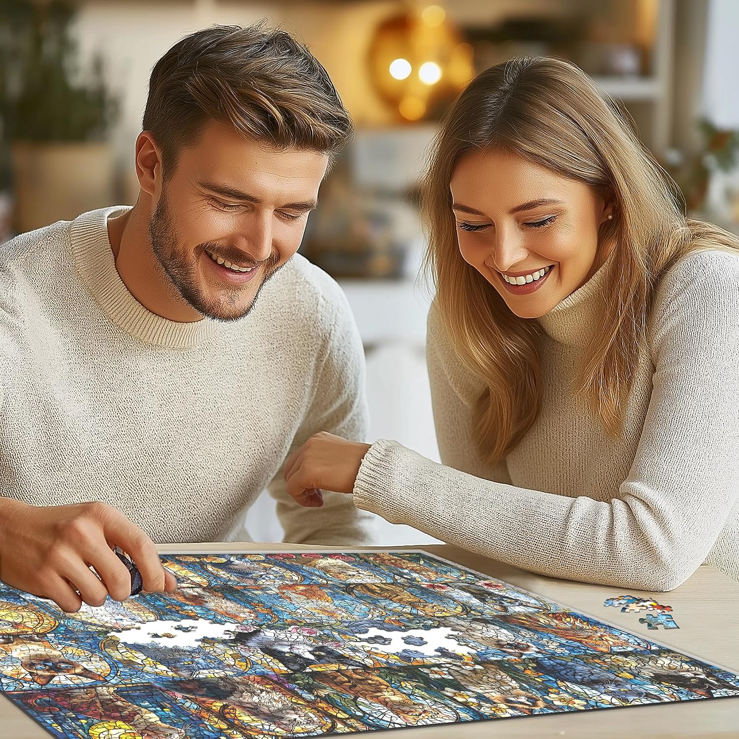Thumbnail 4 de Blueforest 1000-piece Puzzle Stained Glass Cats 🧩