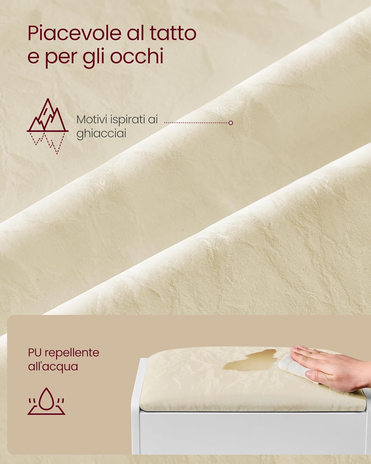 Thumbnail 4 de VASAGLE KAILYN Collezione – Sgabello Toeletta Trucco in velluto bianco opaco/crema, fino a 120 kg, Piedini antiscivolo