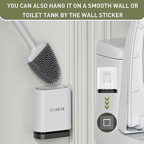 Thumbnail 7 de ASOBEAGE Silicone Toilet Brush with Flexible Head and Wall Mount – White