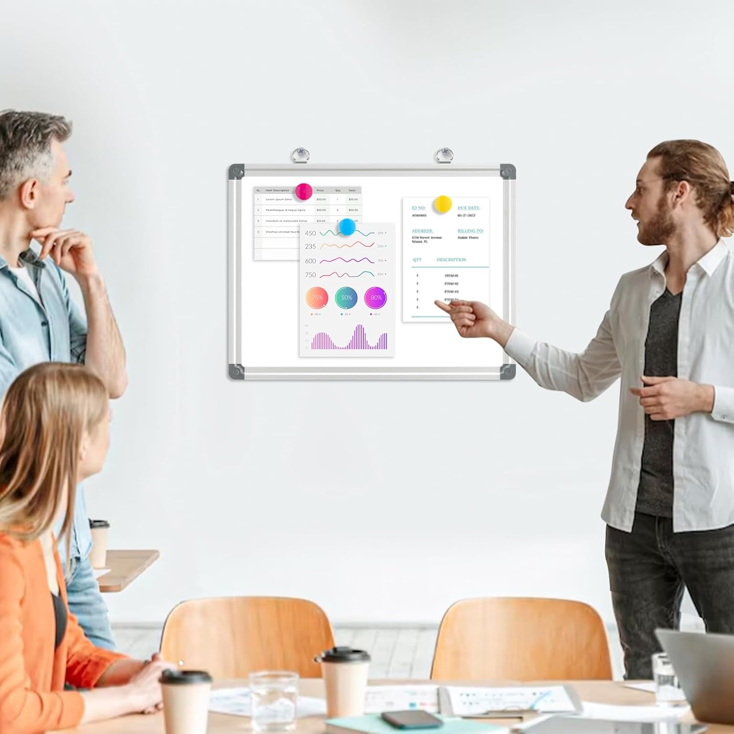 Thumbnail 5 de DOLLAR BOSS magnetisches Whiteboard (30×40 cm, A3) mit 2 Stiften, 8 Magneten & Halterung ohne Bohren