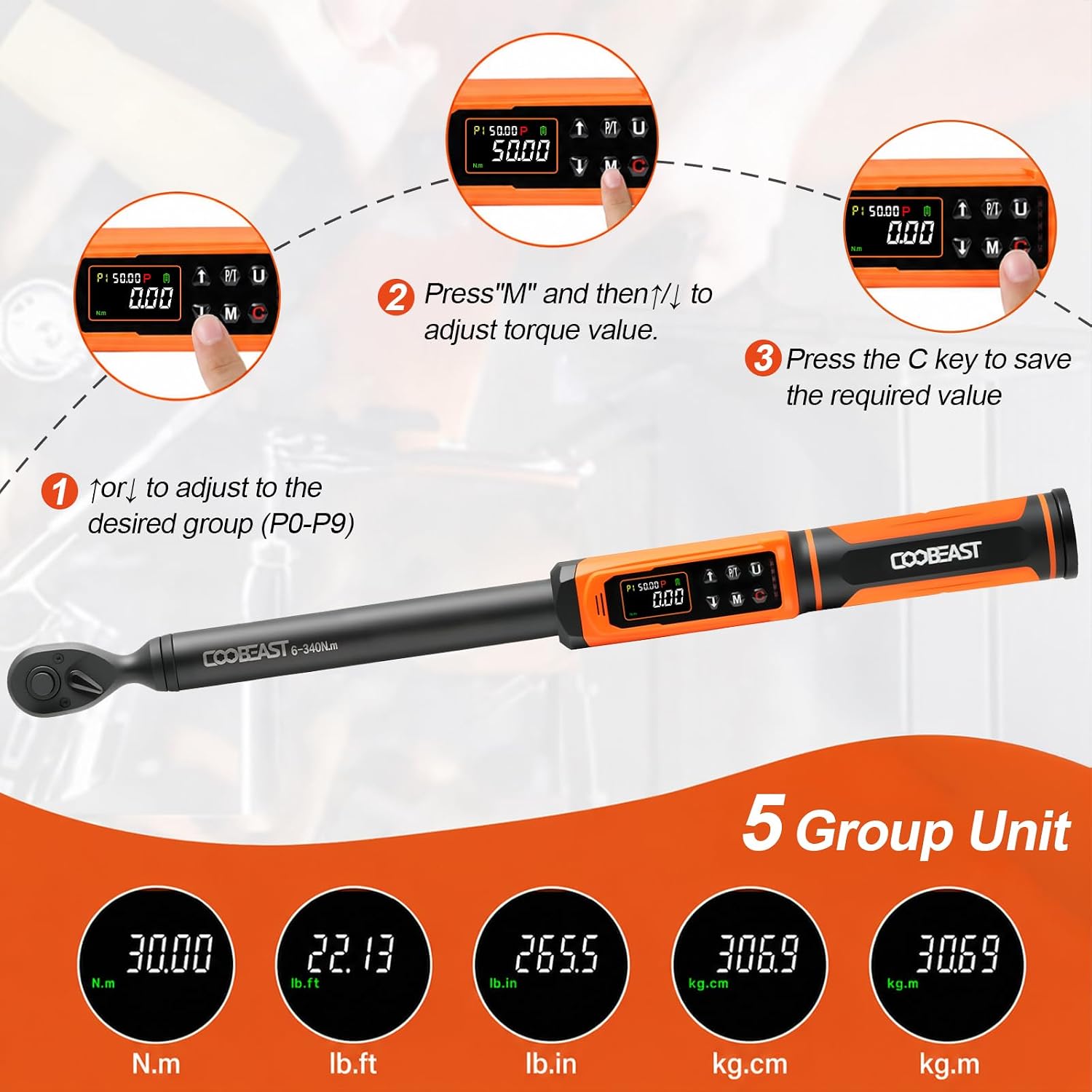 Detalle 2 de coobeast SXBS02HS340NM3US Digital Torque Wrench, 1/2-Inch Drive, ±2% Accuracy