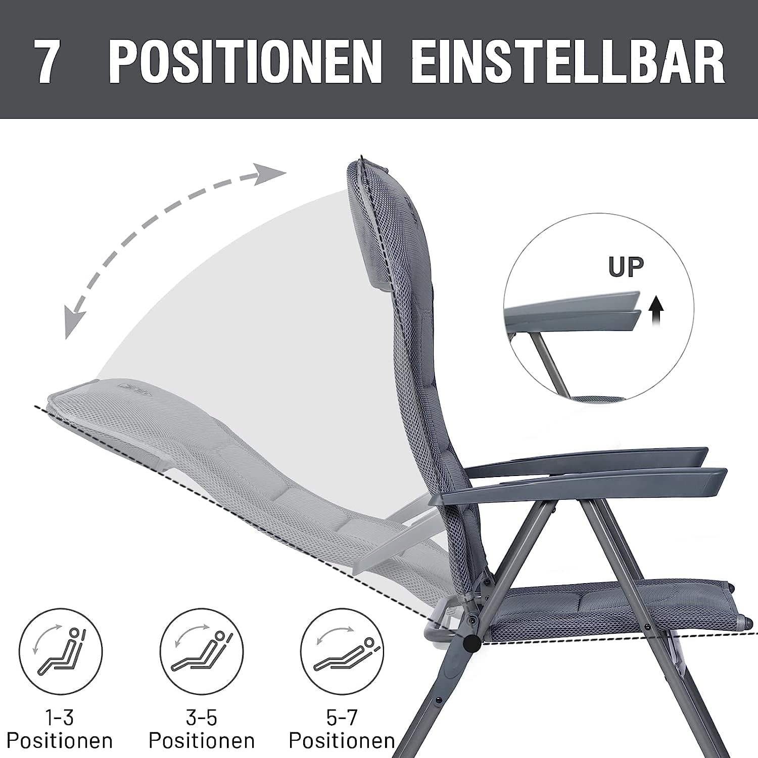 Detalle 2 de TIMBER RIDGE 2er Campingstuhl Faltbar mit Hoher Lehne – Luxus gepolsterter Balkonstuhl, 150 kg Tragkraft