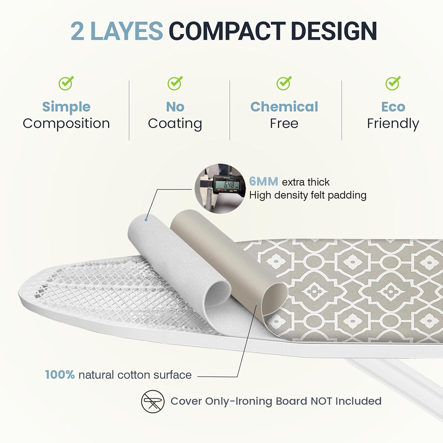 Thumbnail 2 de UniSimp Ironing Board Cover and Pad 15"x54" – Extra Thick Natural Cotton, Non-Slip, Heat-Resistant