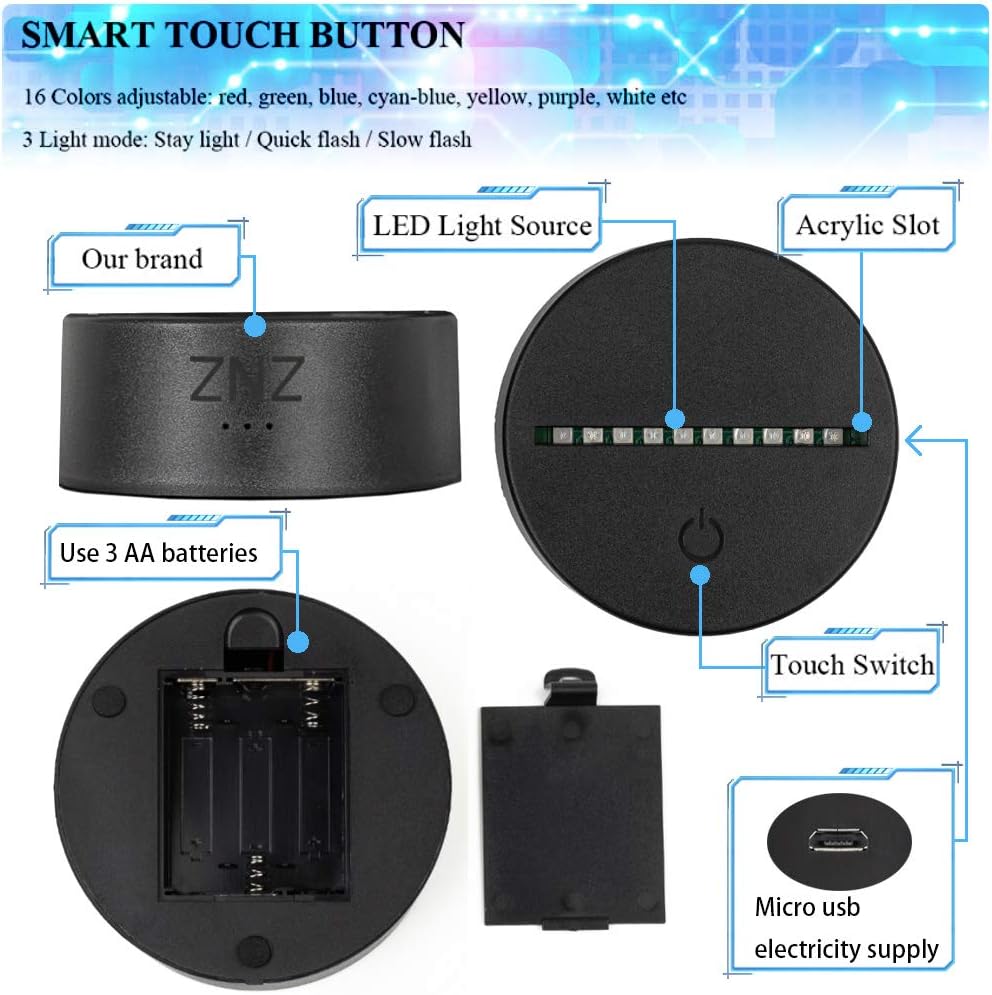 Thumbnail 5 de ZNZ 3D Lamp LED Illusion Night light (5-R2D2) with remote, smart touch & 16 colour modes