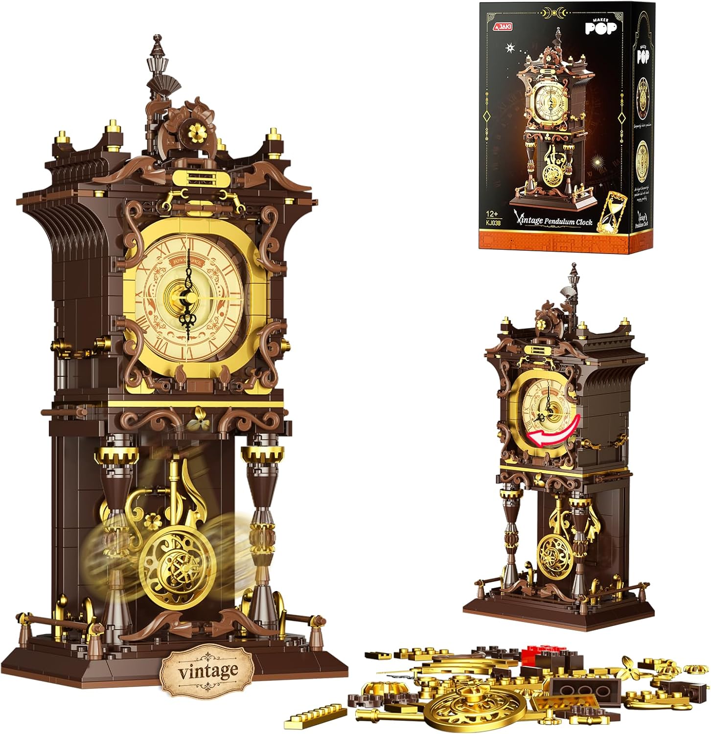 Detalle de Vintage Swing Clock Building Blocks with Working Pendulum