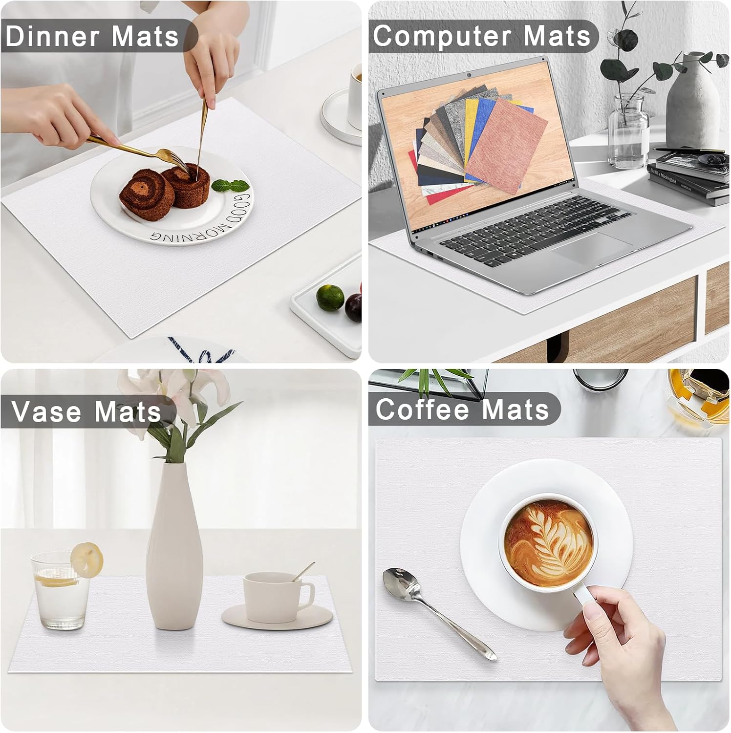 Detalle 2 de Homaxy Faux Leather Heat Resistant Placemats (Set of 8) — Waterproof, Wipeable PU Table Mats, White, 11.8" x 17