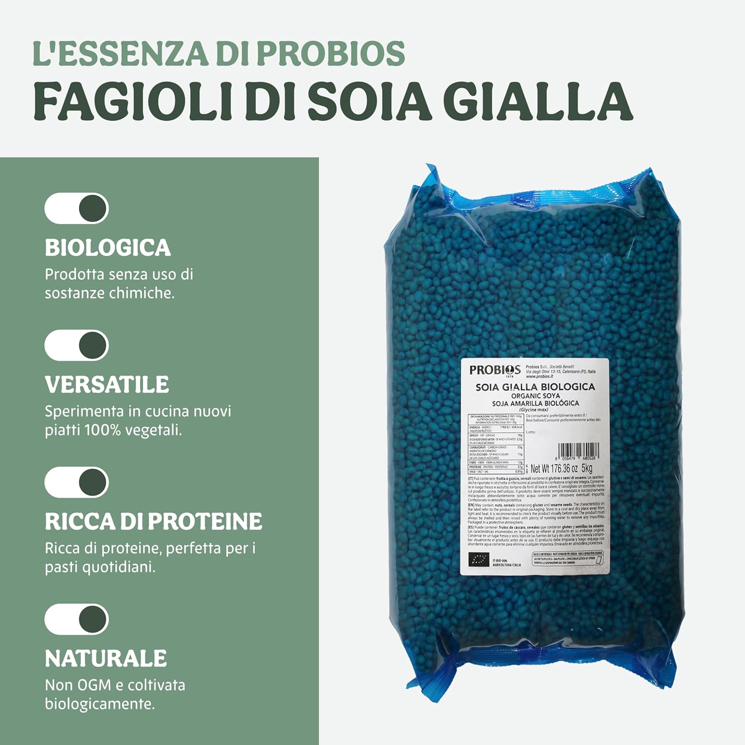 Thumbnail 4 de Probios Soia Gialla Biologica in fagioli ricchi di proteine (confezione da 5 kg) per adulti e bambini