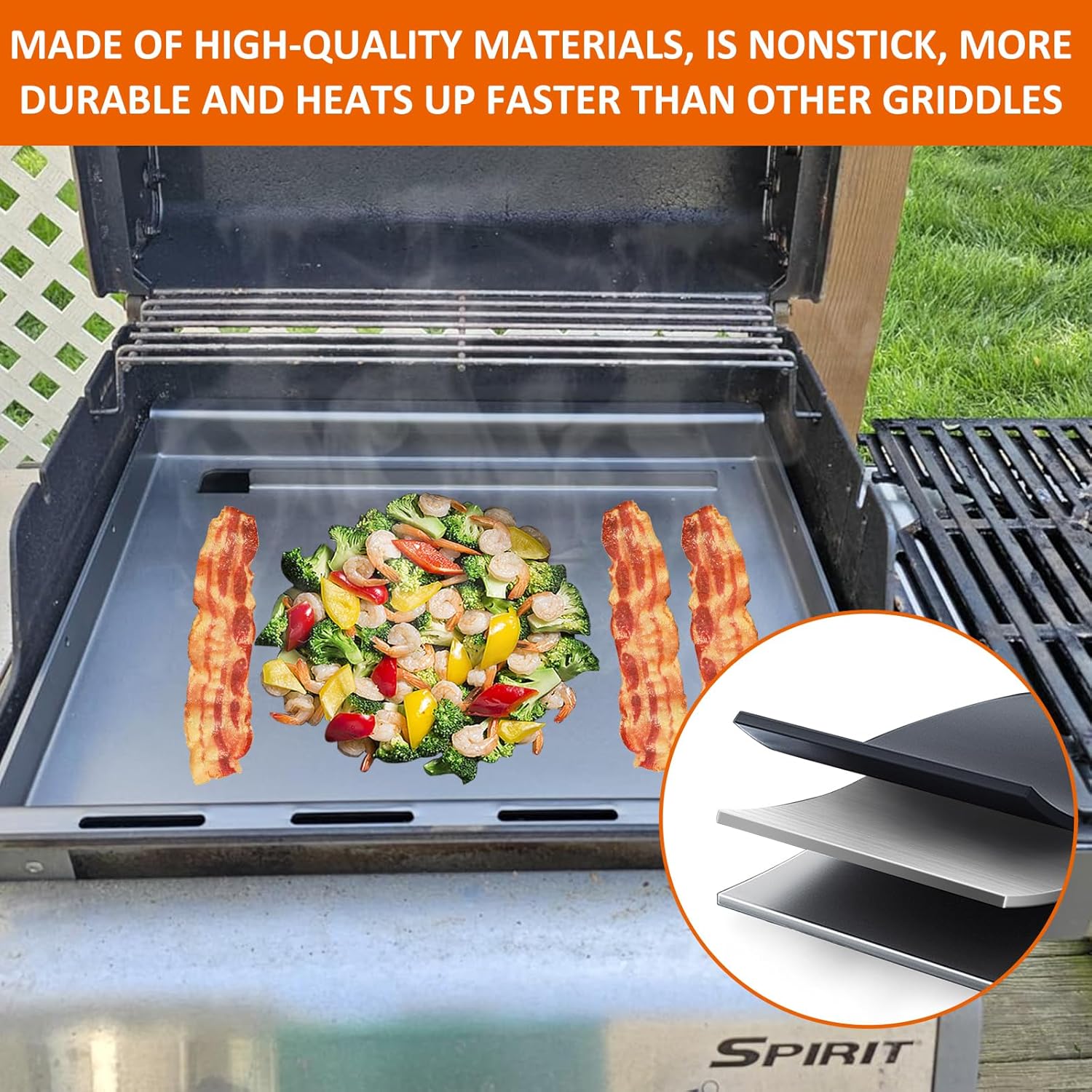 Detalle de Full-Size Griddle Inserts with Handles for Weber Spirit 200/Spirit II 200 Series Grills
