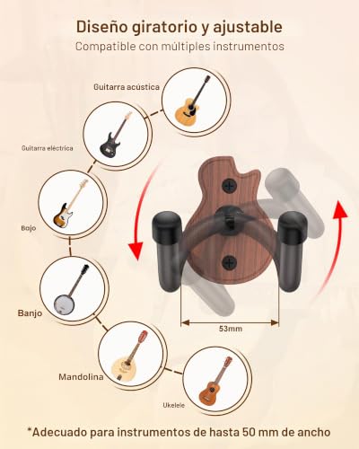 Detalle de New Bee Soporte de Guitarra de Pared con Gancho en U y Base de ABS