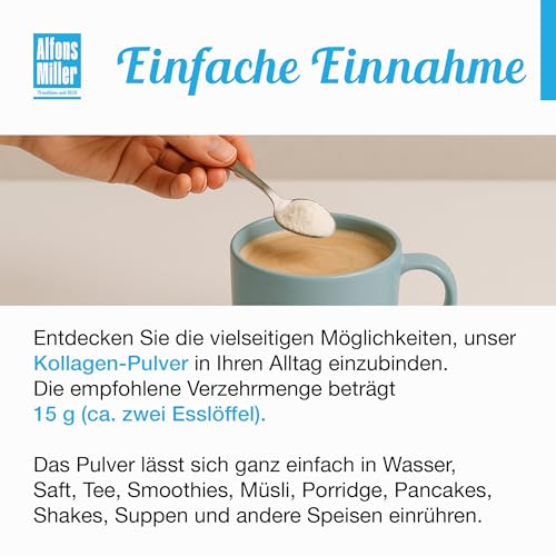 Detalle 1 de 100% Reines Kollagen Pulver 1000 g – Alfons Miller Kollagen Peptide (Millers Alpha-Gel) Neutraler Geschmack