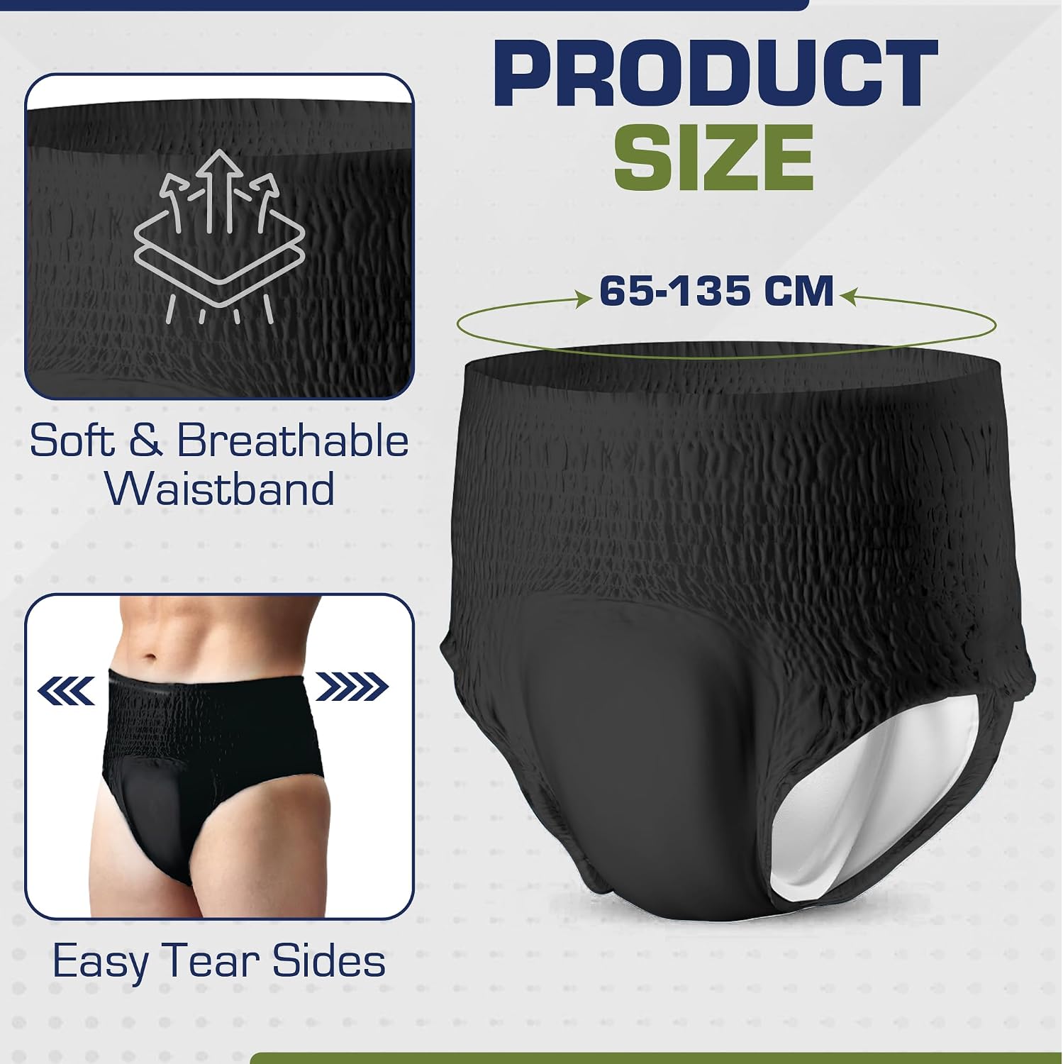 Thumbnail 3 de 12 x Black Incontinence Pants for Men & Women (Medium, 65-135 cm) – ViraCare Deluxe Pull Up Pants