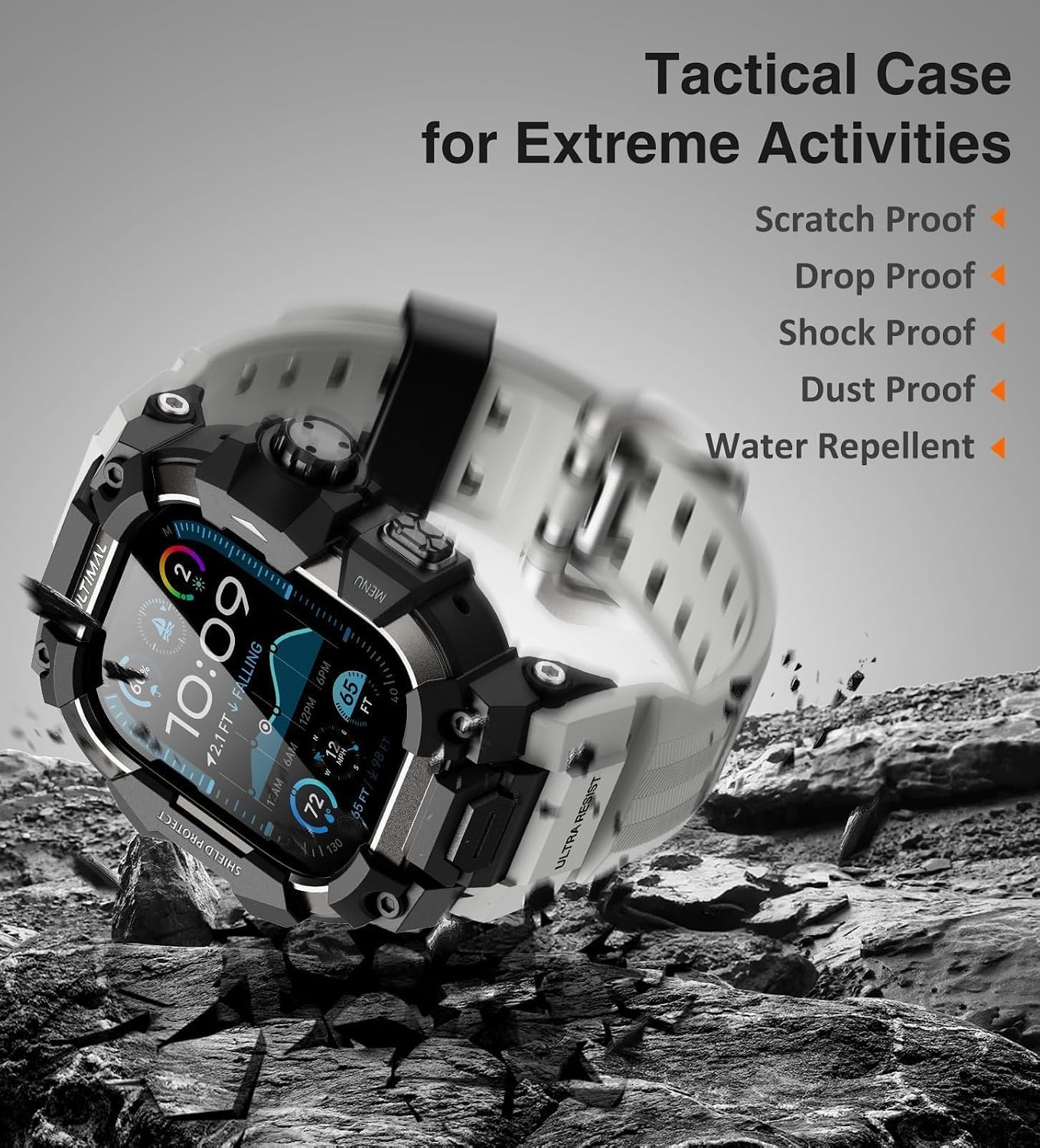 Thumbnail 5 de ULTIMAL Rugged Case with Band for Apple Watch Ultra 3 / Ultra 2 / Ultra (49mm) – Grey shockproof bumper cover