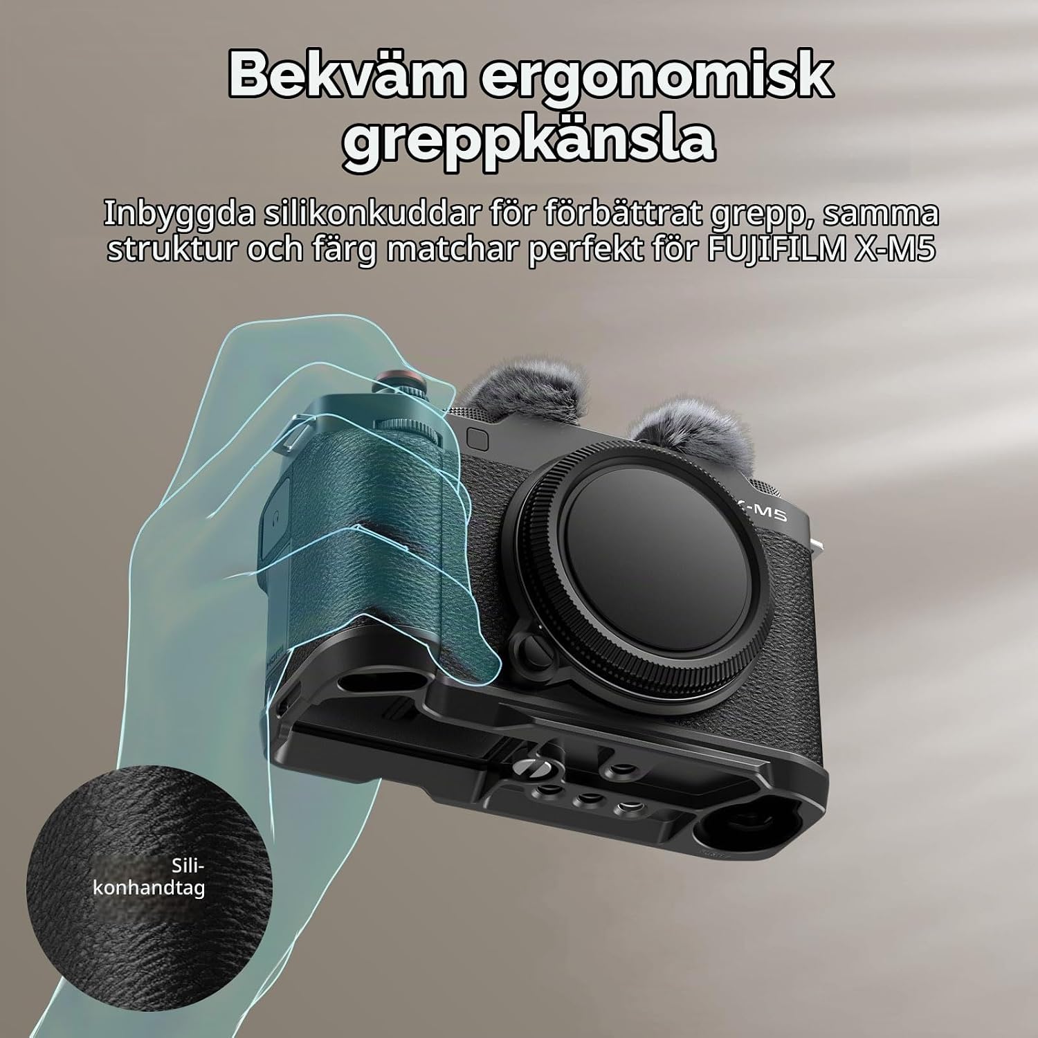 Detalle de SMALLRIG 4876 L-formad handgrepp för FUJIFILM X-M5 med Arca-platta