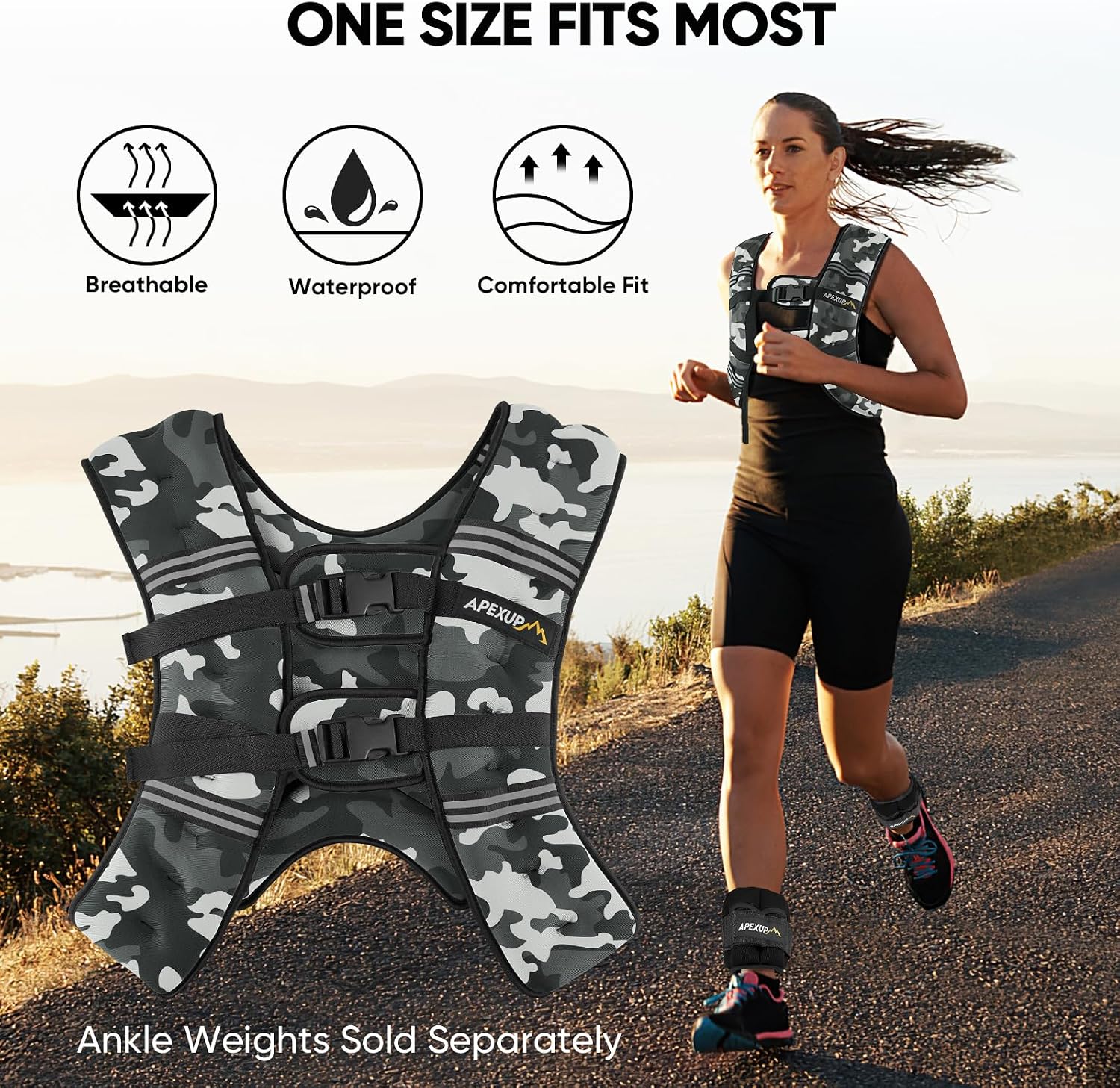 Detalle 1 de APEXUP 15 lb Weighted Vest for Running and Strength Training, Gray Camo
