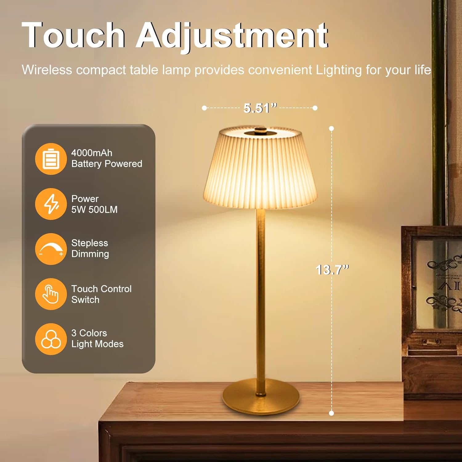 Thumbnail 1 de ZHENMING Bedside Lamp with Touch Control – Rechargeable, Cordless, 3-Way Dimmable & Colour Temp Options