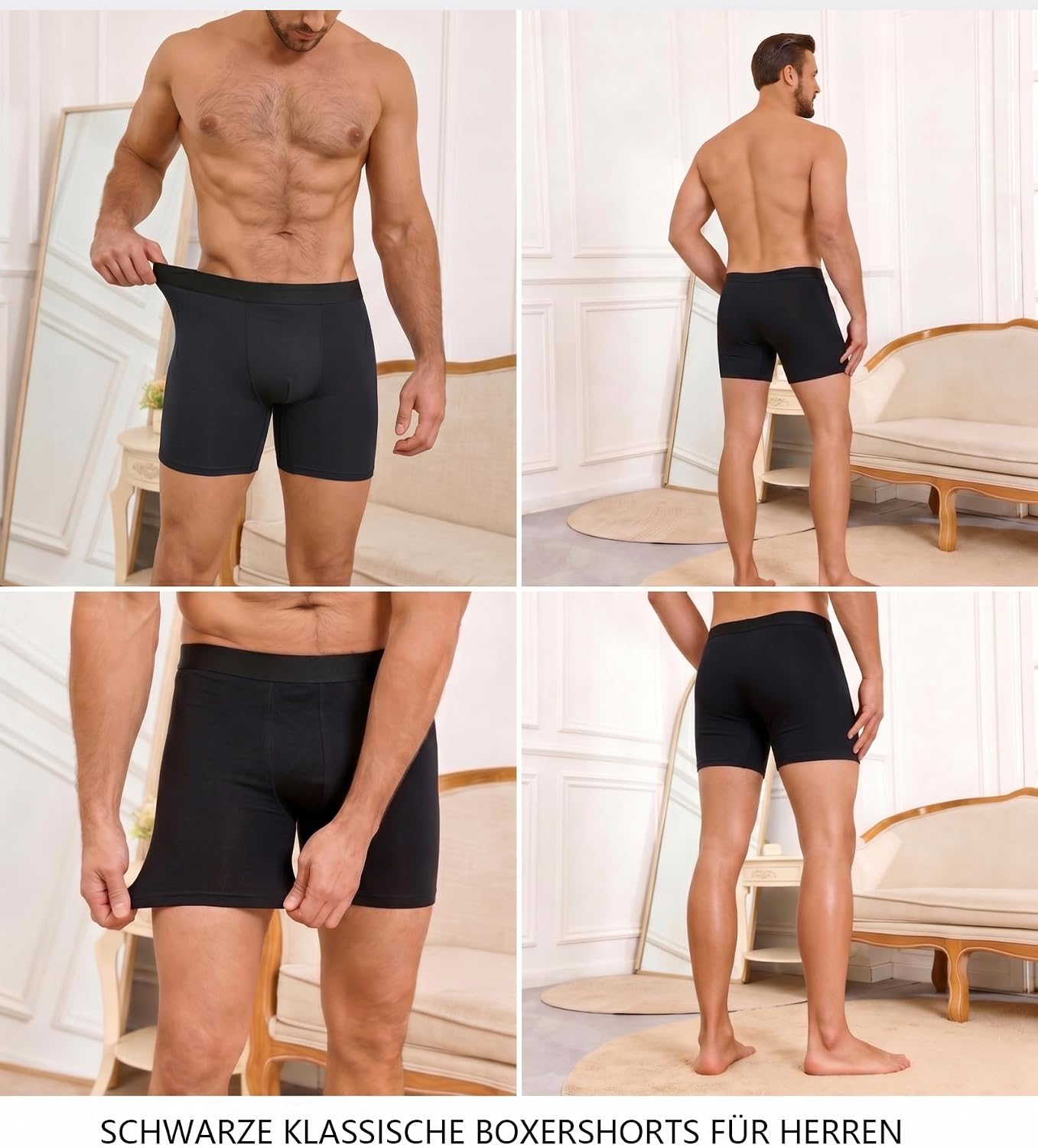 Detalle 2 de FINETOO Boxershorts Herren Baumwolle Lang – lang, atmungsaktiv und zuverlässig