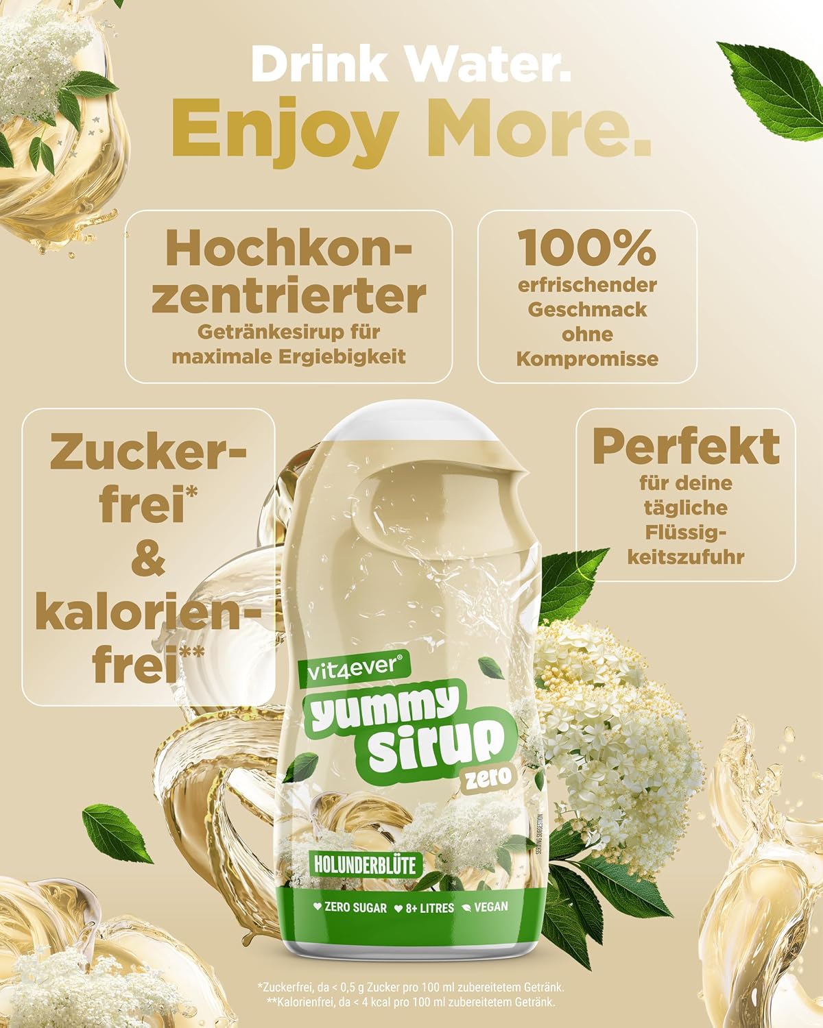 Detalle de vit4ever Yummy Sirup Zero Mixed Box 2, 5 x 65 ml – Zuckerfrei, kalorienarm und hochkonzentriert