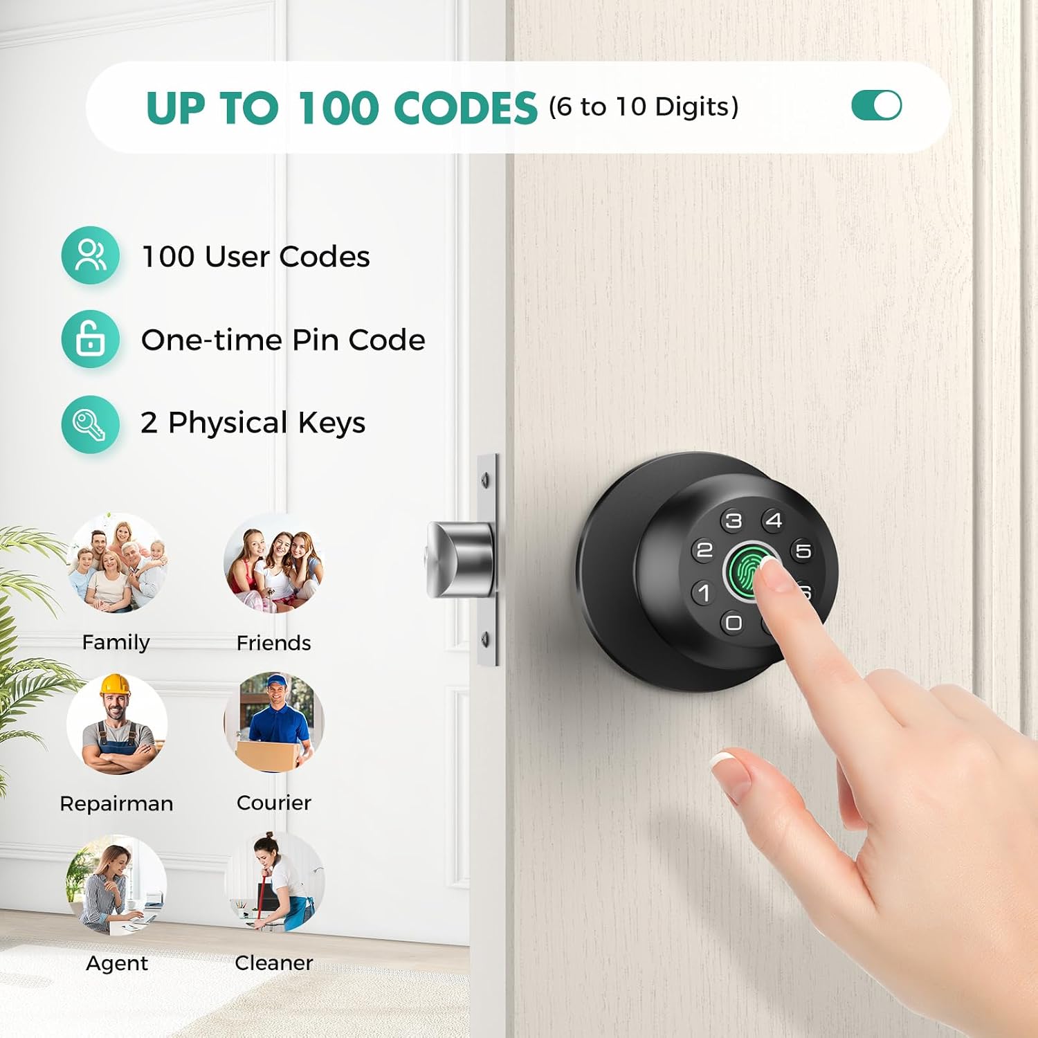 Detalle 2 de HEI LIANG Fingerprint Door Lock, Polished Black