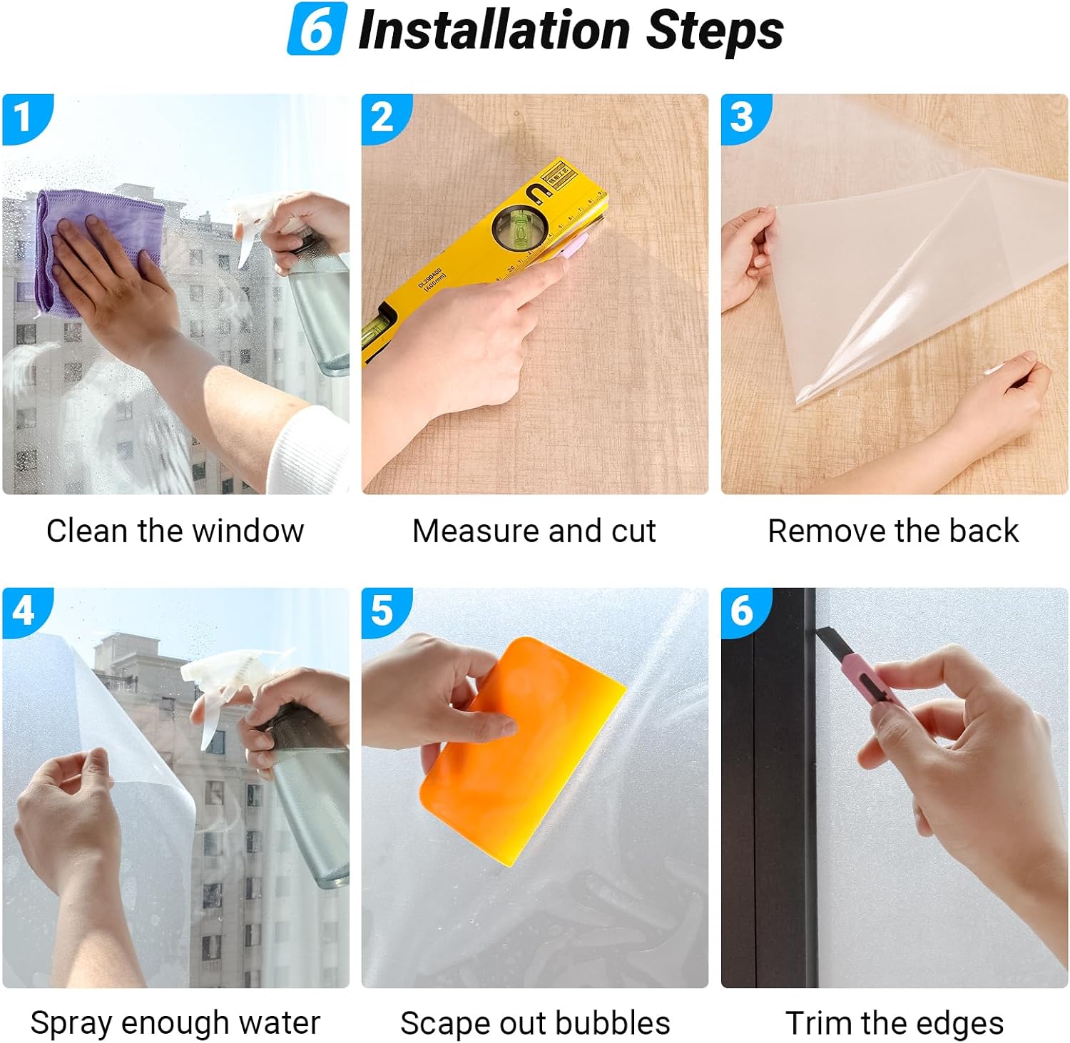 Thumbnail 3 de Funfox 44.5 x 200 cm Static-Cling Frosted Window Film, No Adhesive