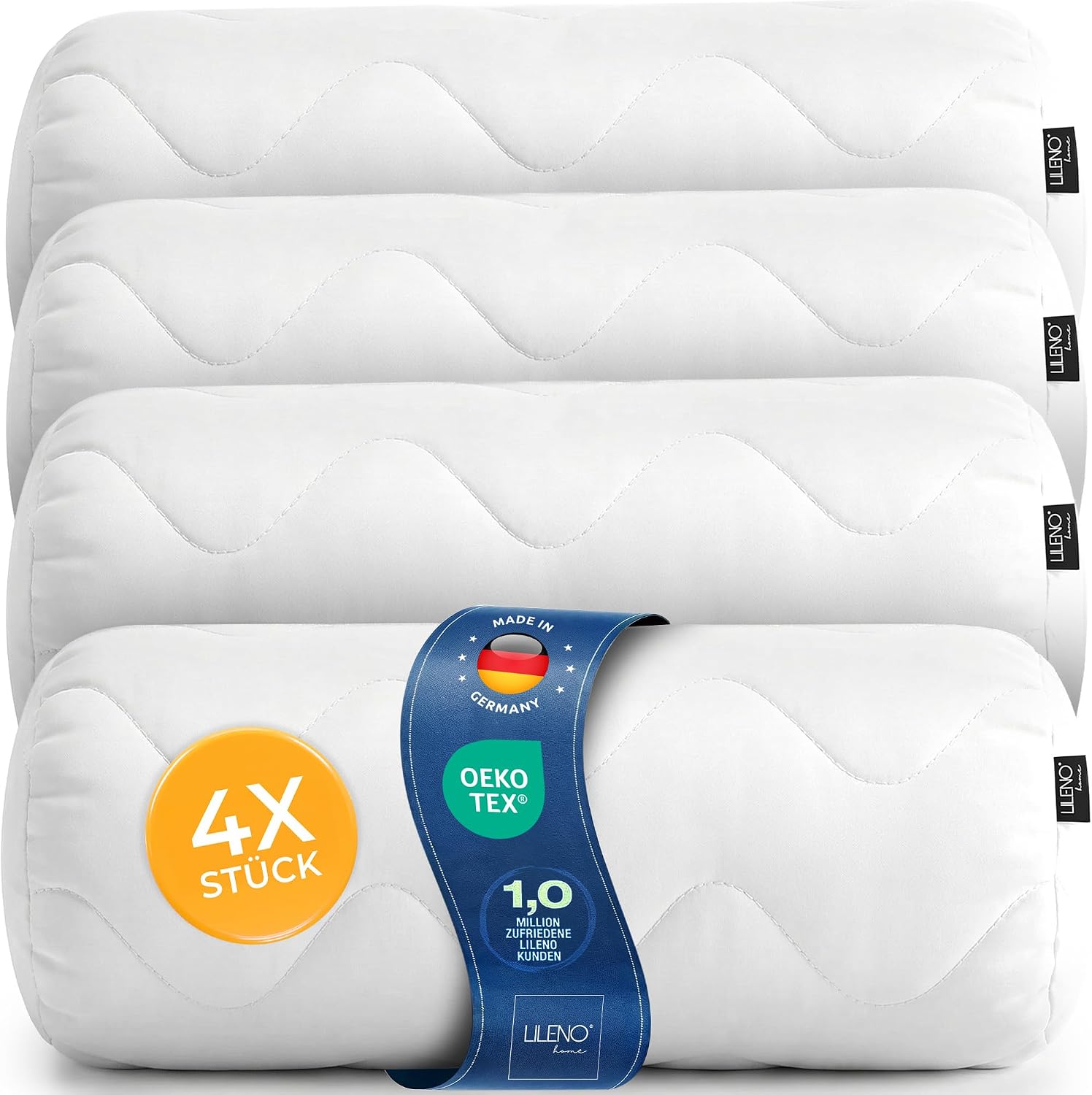 Detalle de LILENO HOME Allergiker Kopfkissen 80x80 (4er Set) – bis 95 °C waschbar, OekoTex & Made in DE